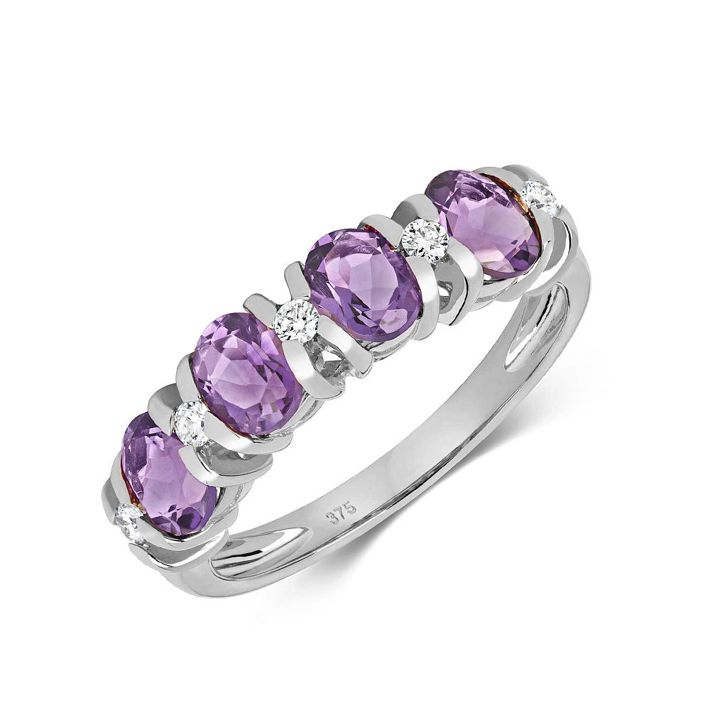 Gemstone Ring With 5X4mm Oval Shape Amethyst and Diamonds