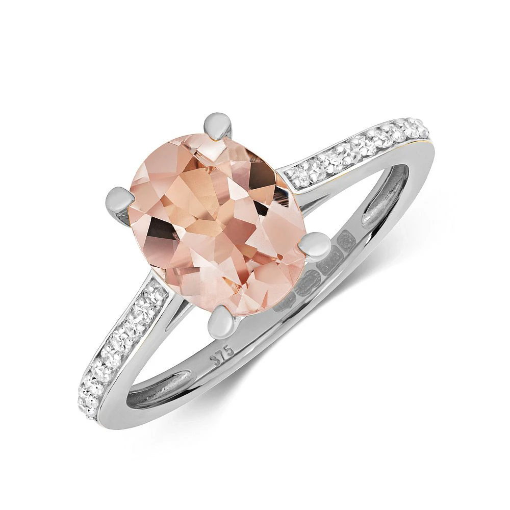 Gemstone Ring With 9X7mm Oval Shape Morganite and Diamonds