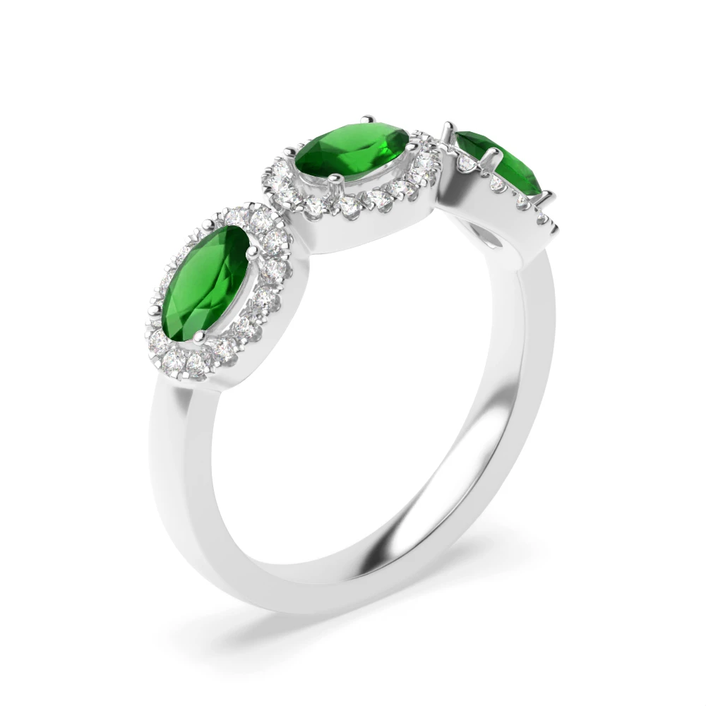 Gemstone Ring With 0.85mm Oval Shape Emerald and Diamonds