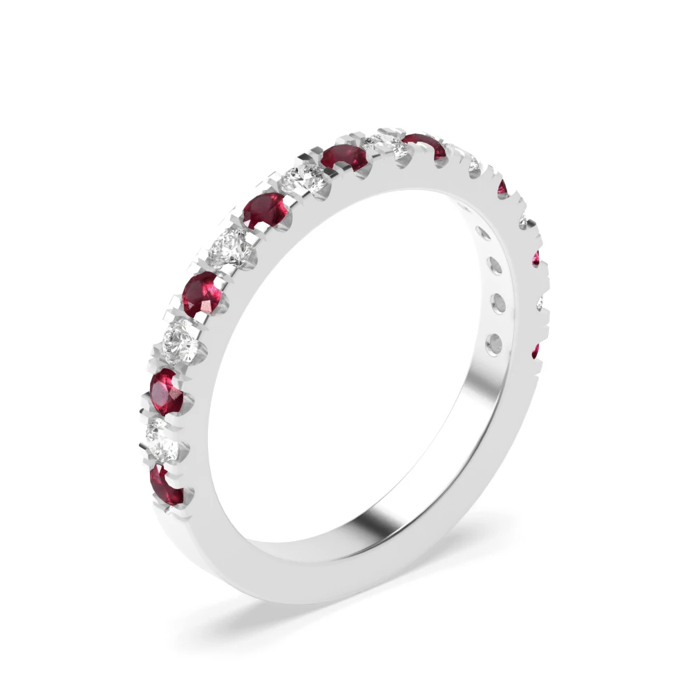 Claw Set Half Eternity Diamond and ruby Gemstone Ring