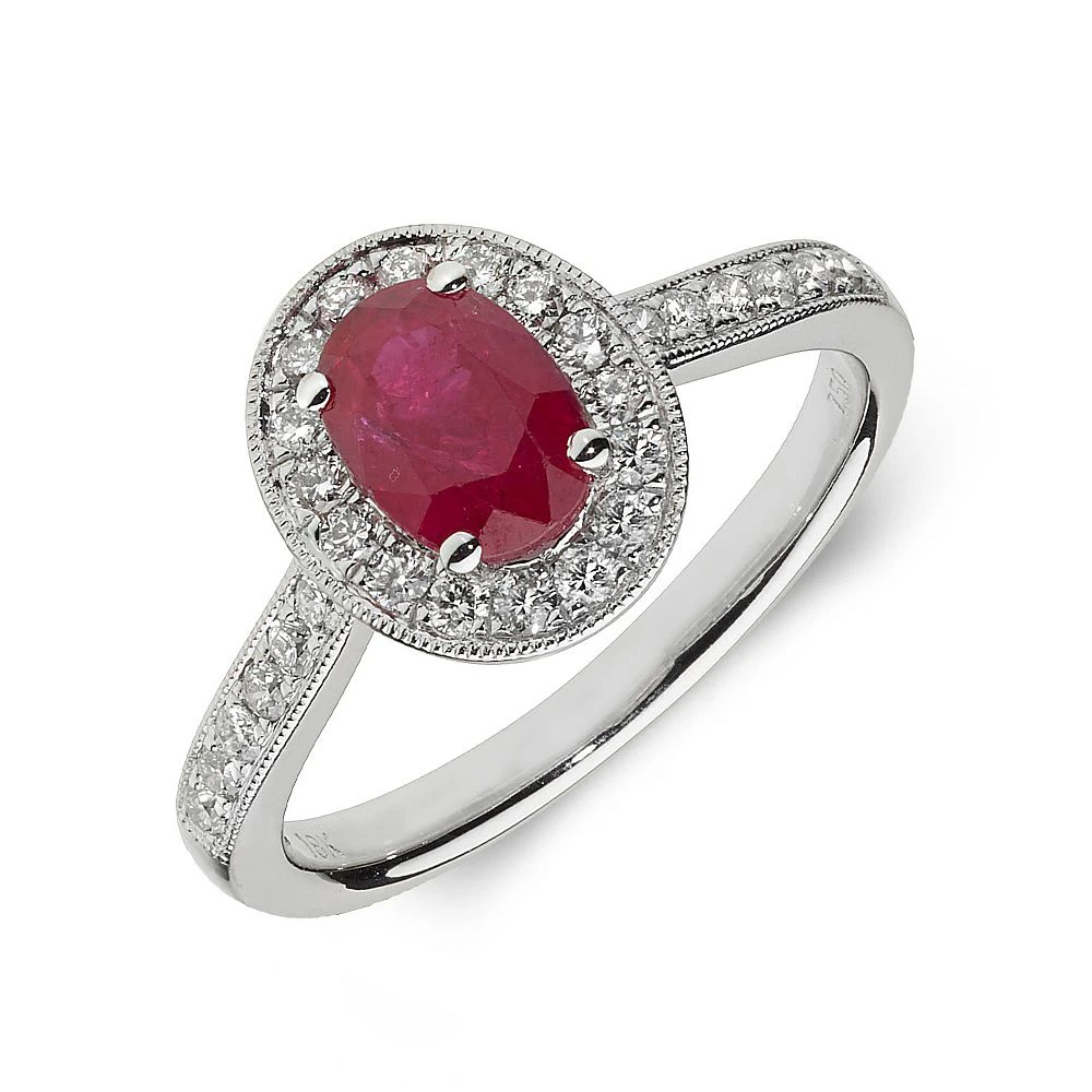 Gemstone Ring With 0.7ct Oval Shape Ruby and Diamonds