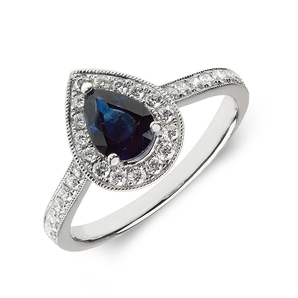 Gemstone Ring With 0.7ct Pear Shape Blue Sapphire and Diamonds