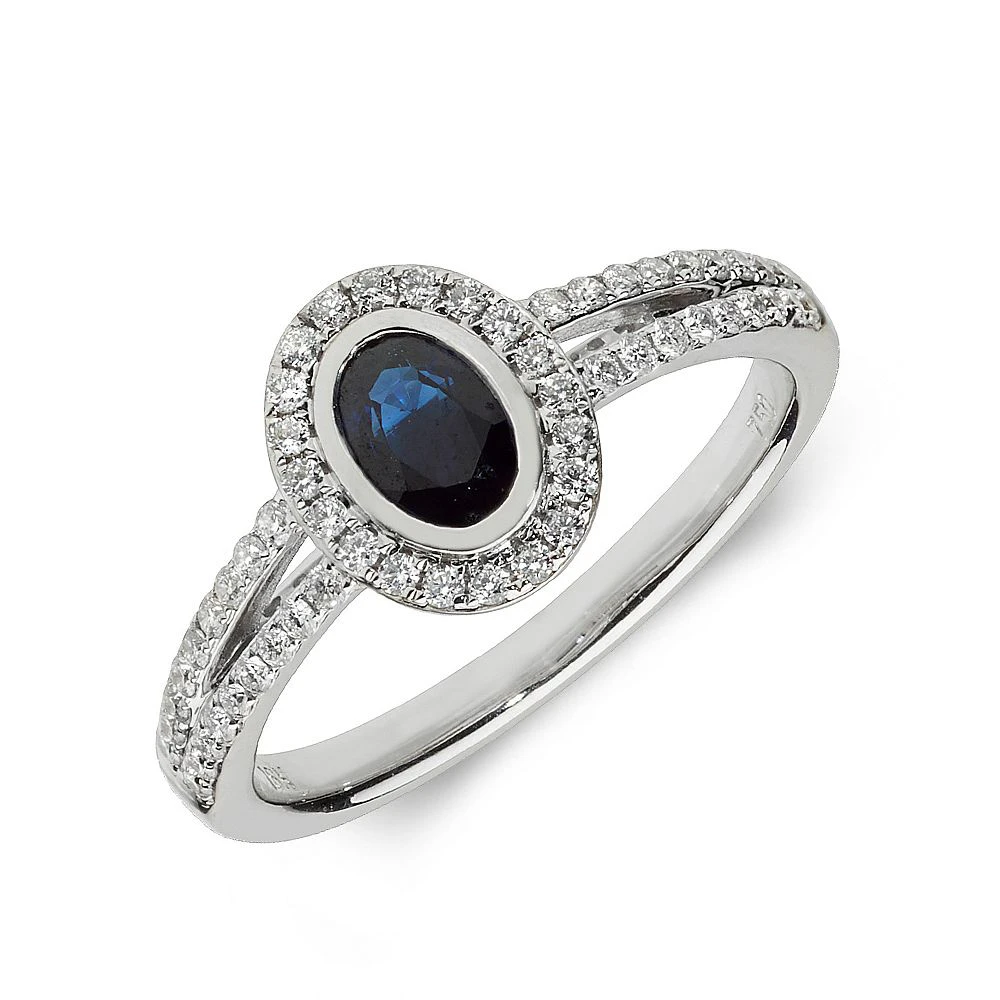 Gemstone Ring With 0.5ct Oval Shape Blue Sapphire and Diamonds