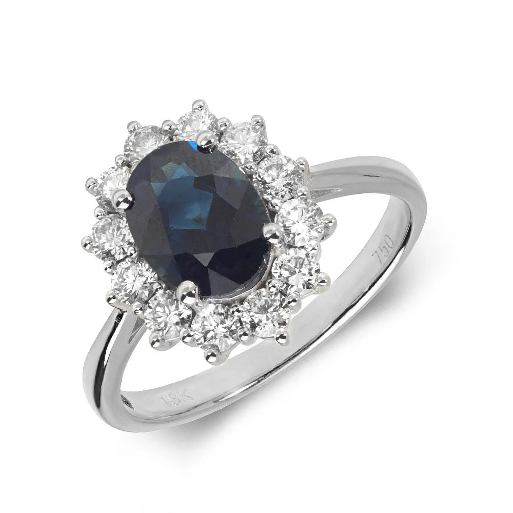 Gemstone Ring With 1.5ct Oval Shape Blue Sapphire and Diamonds