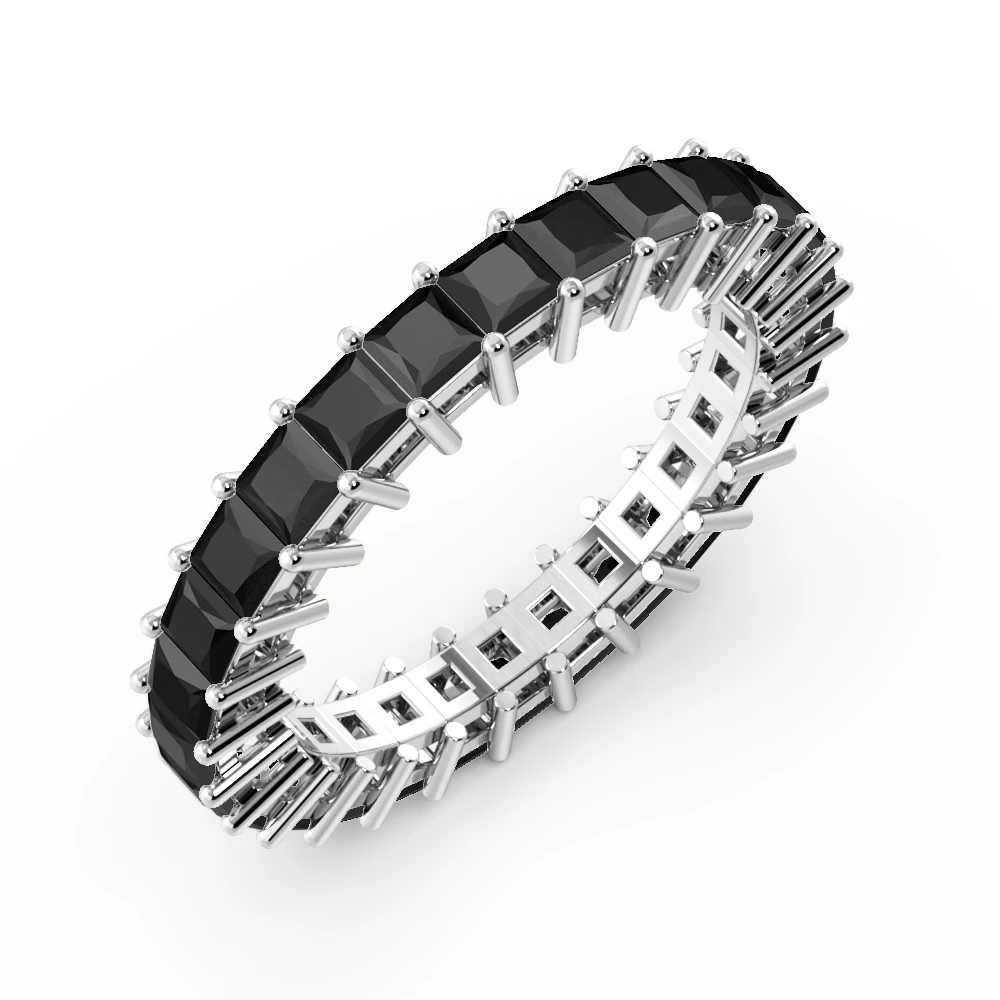 Prong Setting Princess Full Eternity Black Diamond Ring (Available in 2.5mm to 3.5mm)
