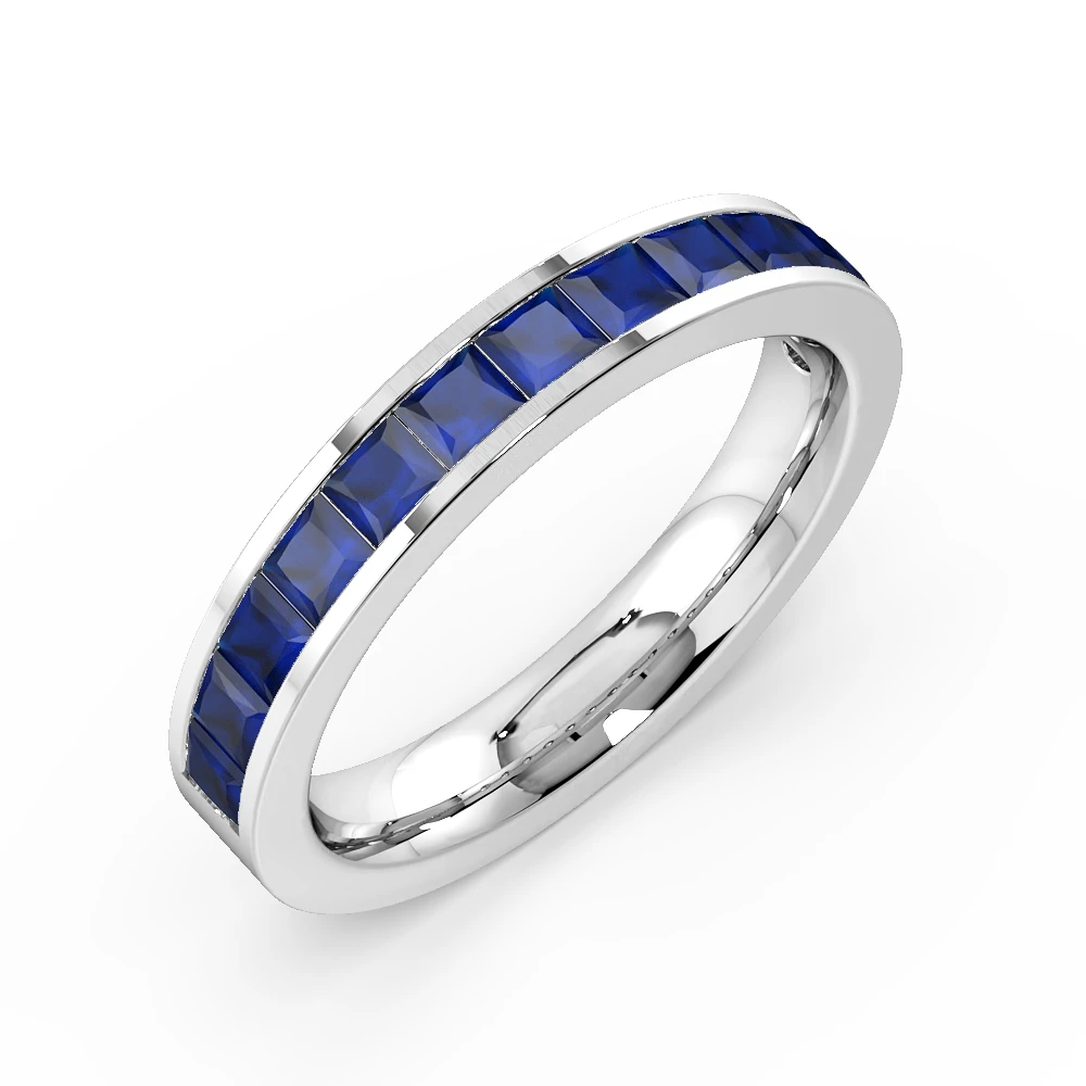 Channel Setting Princess Half Eternity Blue Sapphire Ring