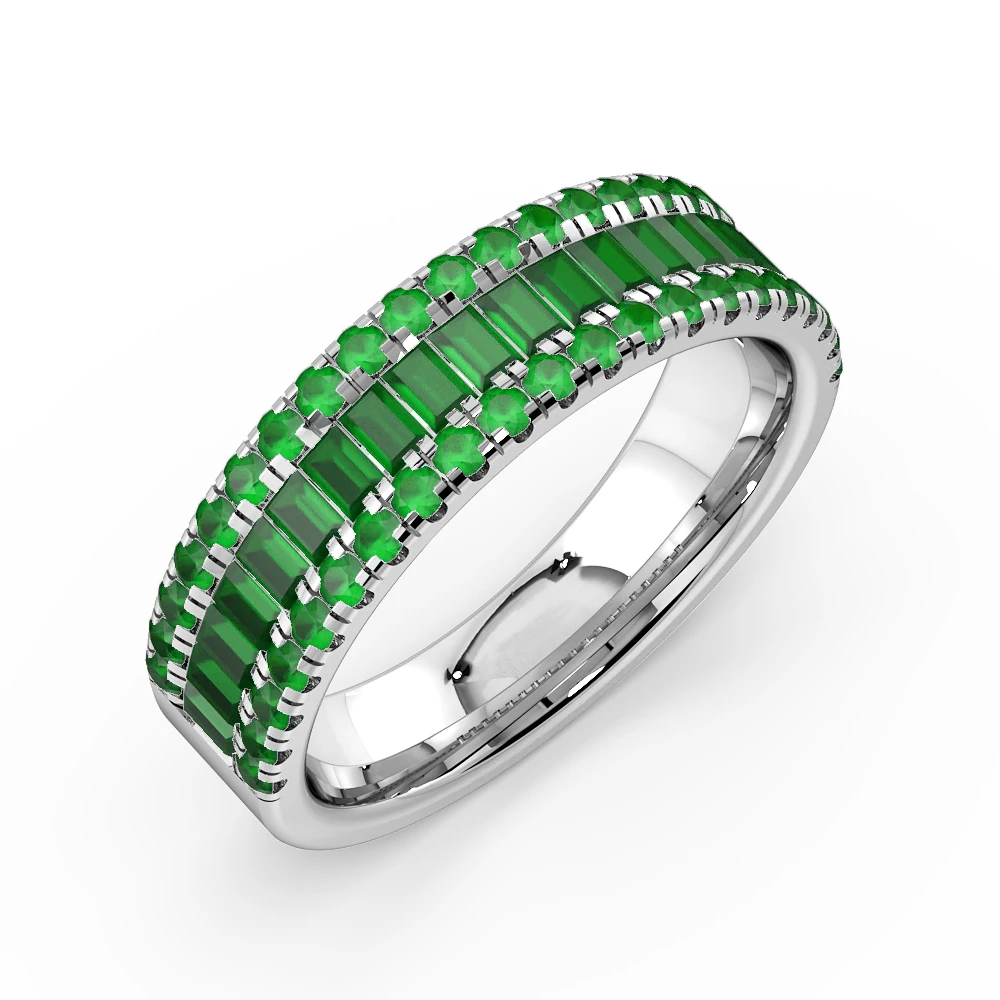Prong And Channel Round And Baguette Shape Emerald Designer Rings(5.50mm)