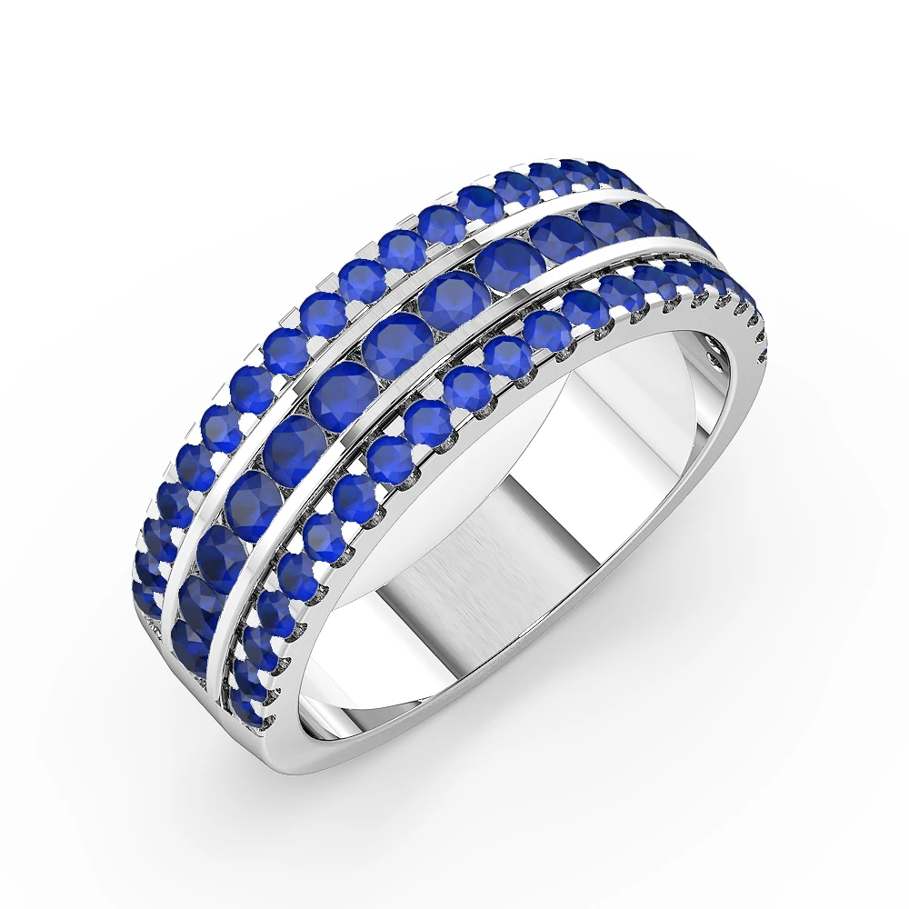 Round Shape Stylish Cluster Blue Sapphire Designer Rings (7.00Mm)