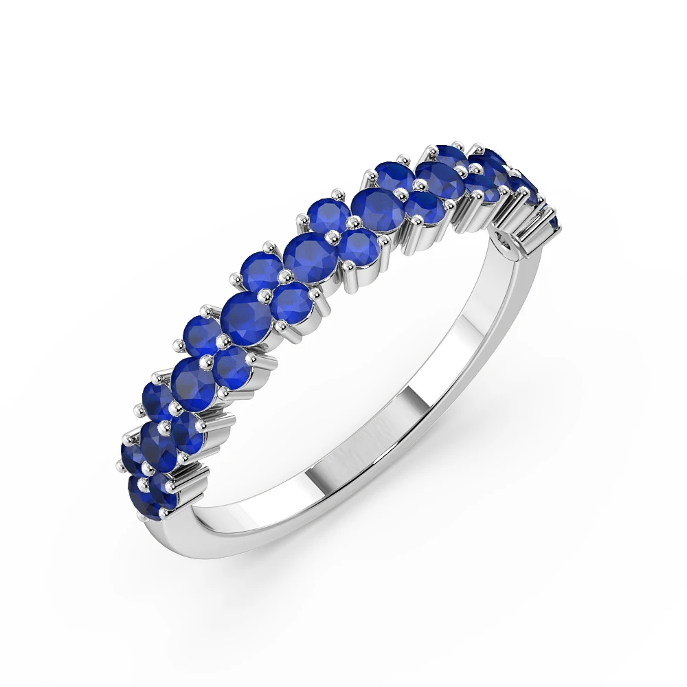 Modern Style Prong Setting Round Shape Blue Sapphire Half Eternity Designer Rings(3.40mm)