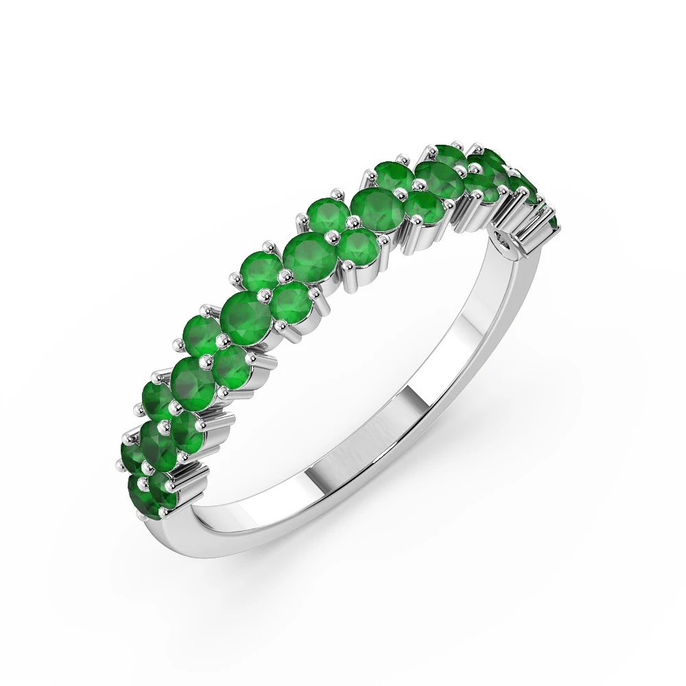 Modern Style Prong Setting Round Shape Emerald Half Eternity Designer Rings(3.40mm)