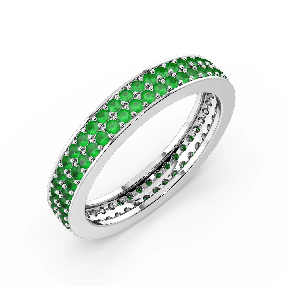 Two Row Elegant Pave Setting Round Shape Emerald Full Eternity Rings IE (3.60Mm)