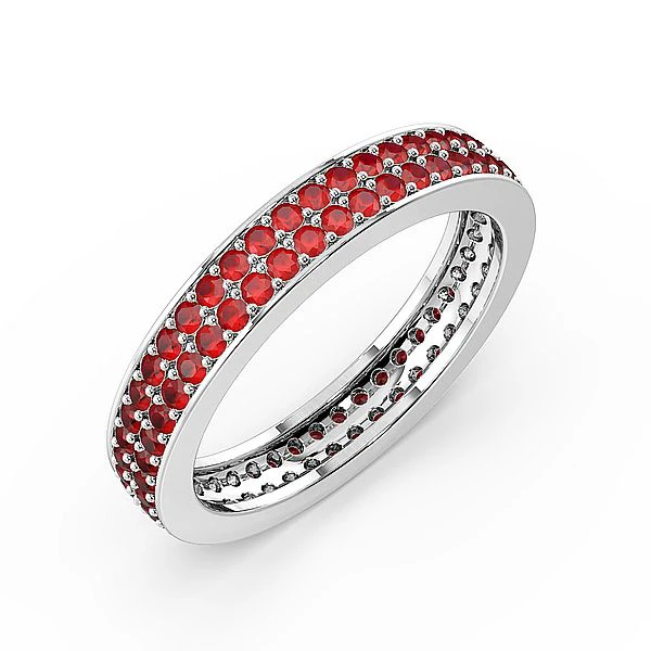 Two Row Elegant Pave Setting Round Shape Ruby Full Eternity Rings IE (3.60Mm)
