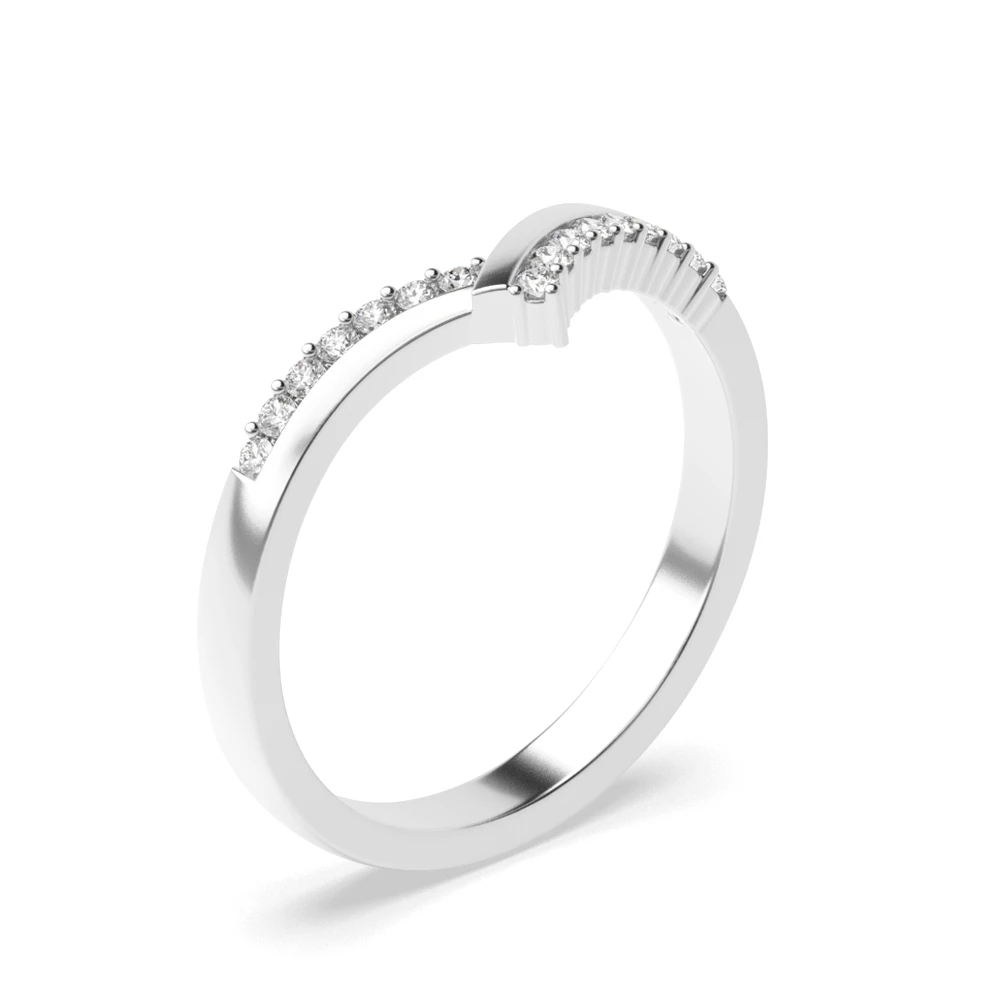 4 Prong Setting Wishbone Shaped Lab Grown Diamond Wedding Ring Half Eternity (2.30mm-2.70mm)