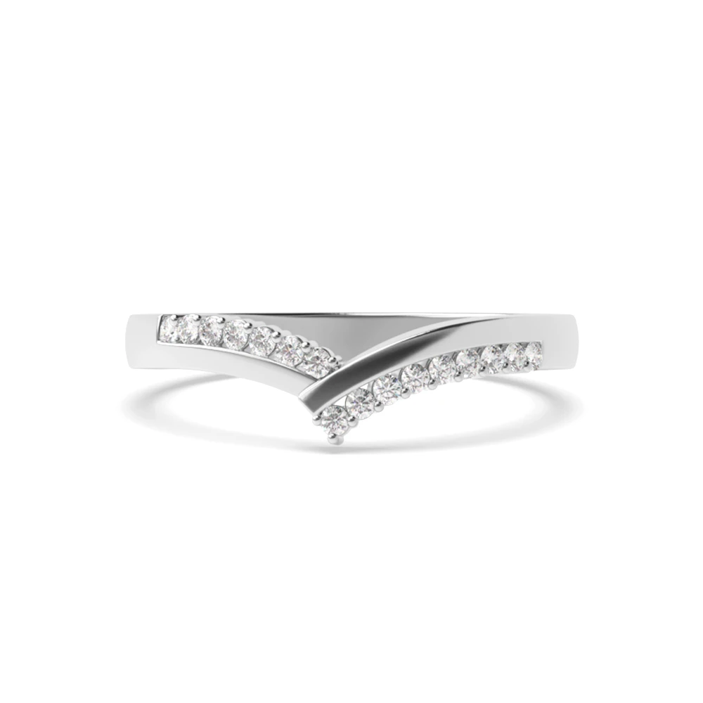 4 Prong Setting Wishbone Shaped Diamond Wedding Ring Half Eternity (2.30mm-2.70mm)