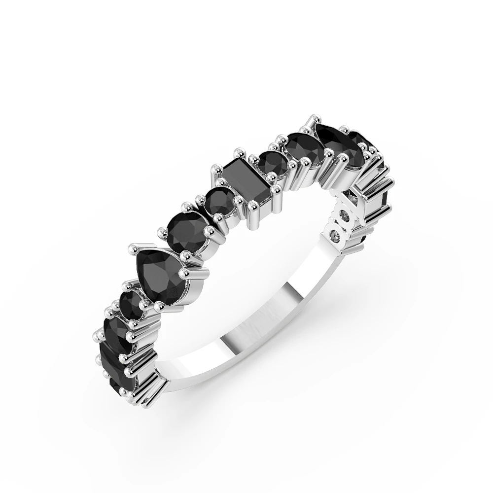 4 Prong Setting Mix Shape Unique Design Black Diamond Half Eternity Ring (4.50mm)