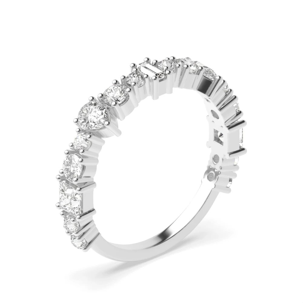 4 Prong Setting Mix Shape Unique Design Diamond Half Eternity Ring (4.50mm)