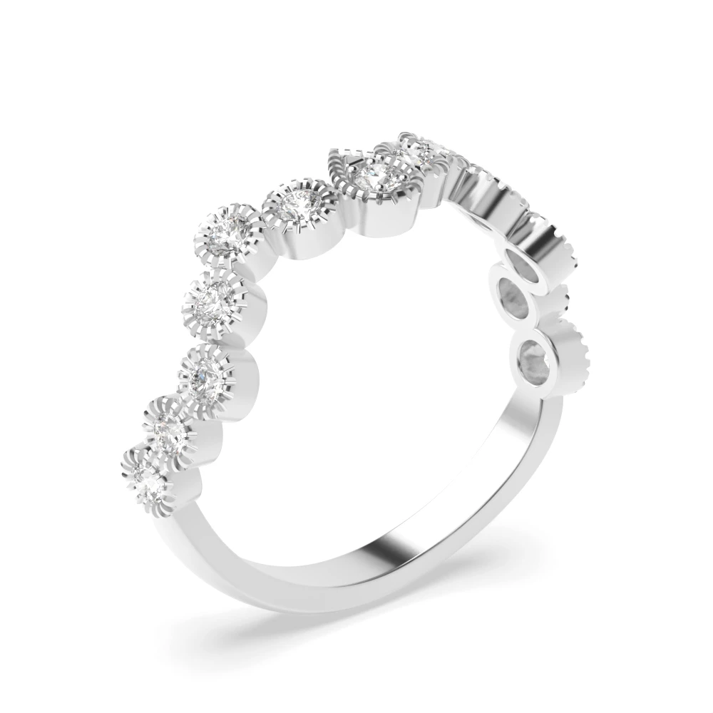 Pave Setting Round Shape Miligrain Unique Half Diamond Eternity Ring (6.20mm)