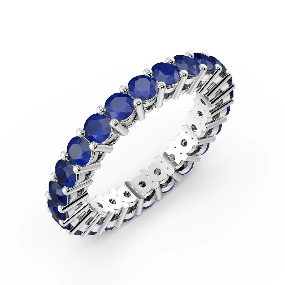 4 Prong Round Shape Classic Full Blue Sapphire Eternity Ring (2.00mm - 3.00mm)