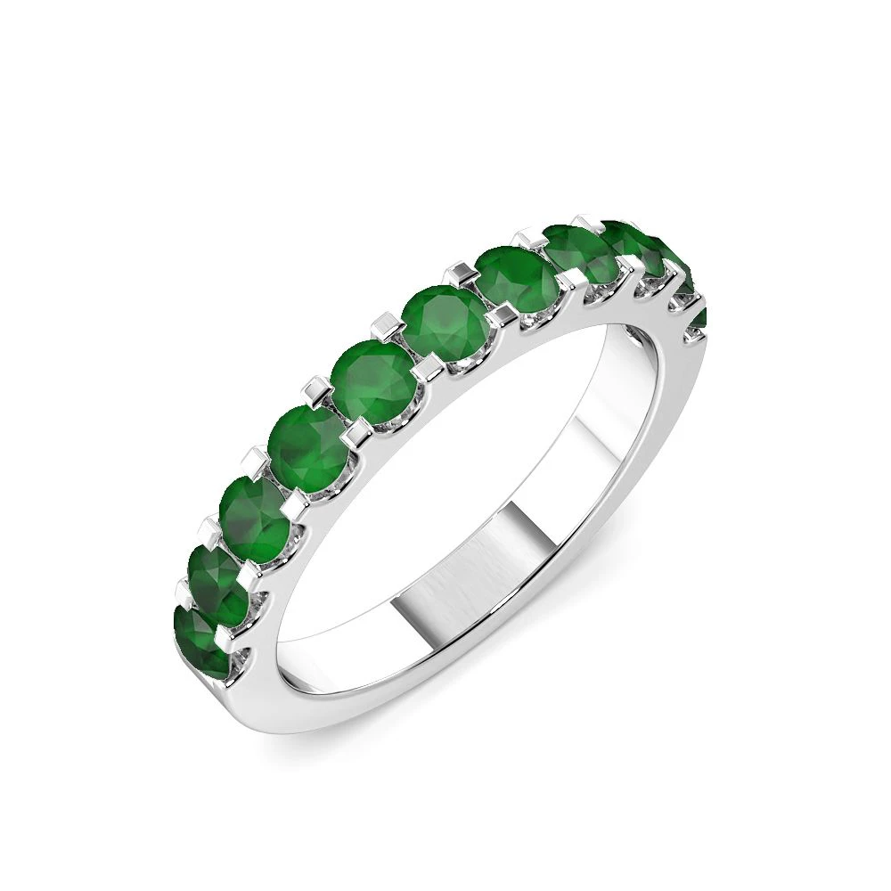 Half Eternity 4 Prong Round Emerald Ring (2.0mm-3.0mm)