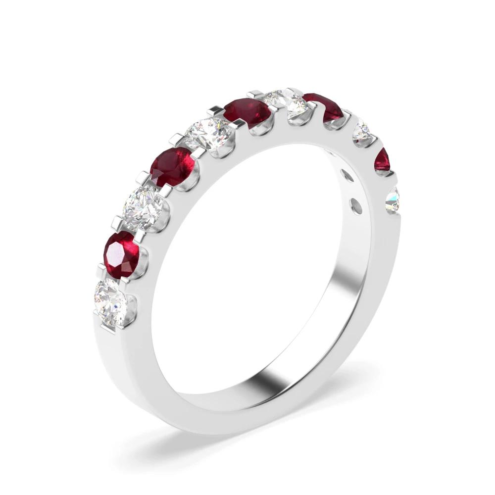 Half Eternity 4 Prong Round Diamond and Ruby Ring (2.0mm-3.0mm)