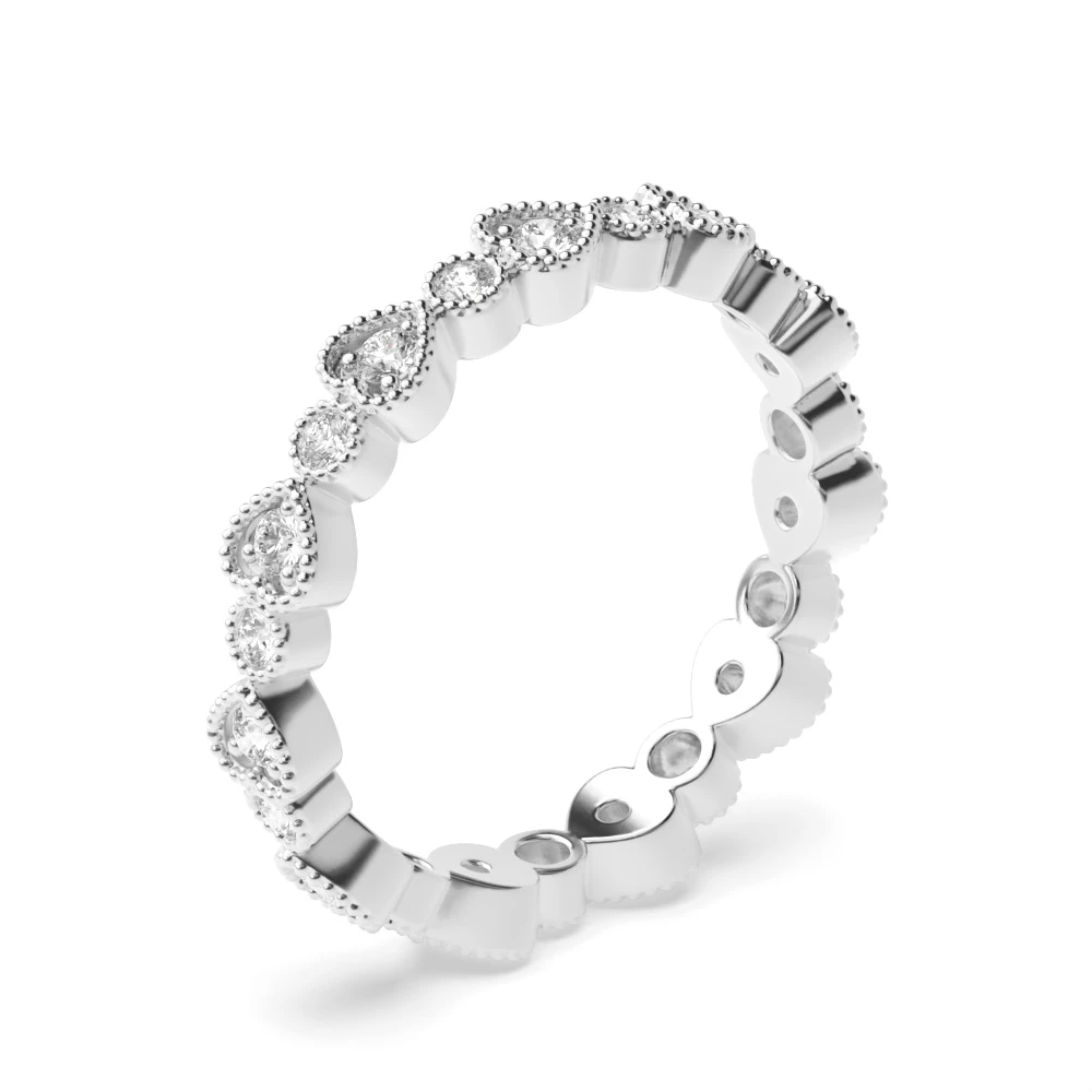 Pave Setting Round Shape Miligrain Heart and Round  Full Diamond Eternity Ring (3.20mm)