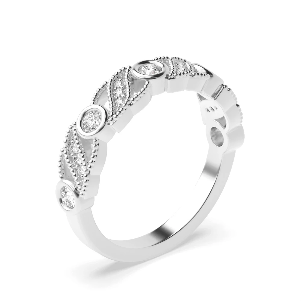 Bezel Setting Round Shape Miligrain Vintage Style Half Diamond Eternity Ring (4.50mm)