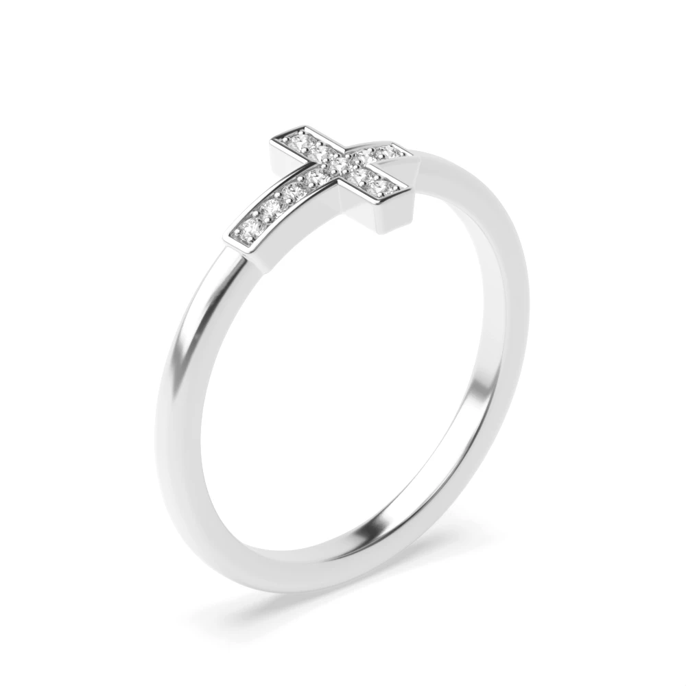 cross design pave setting round shape diamond ring