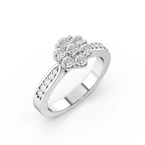 Pave Setting Classic Cluster Side Stone Diamond Engagement Rings
