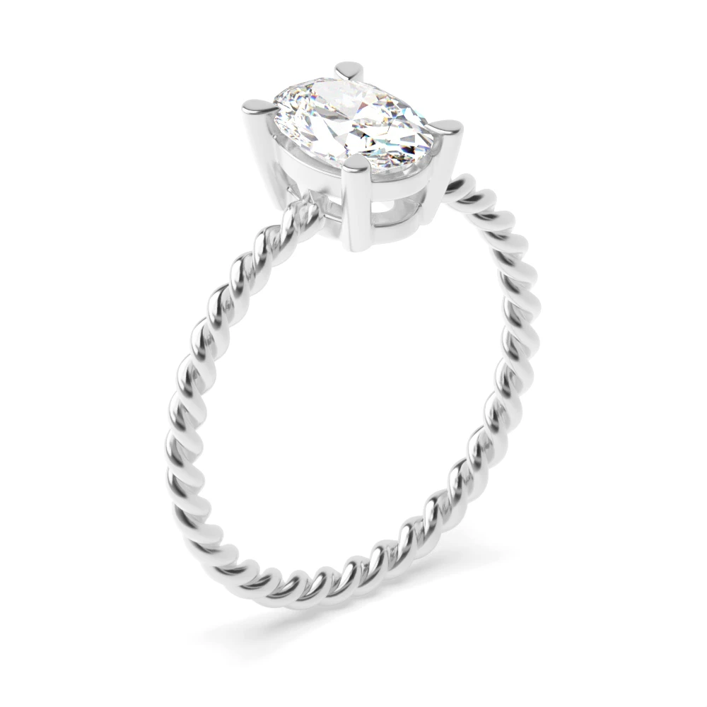 Oval 4 Prong Rope Band Solitaire Diamond Engagement Rings