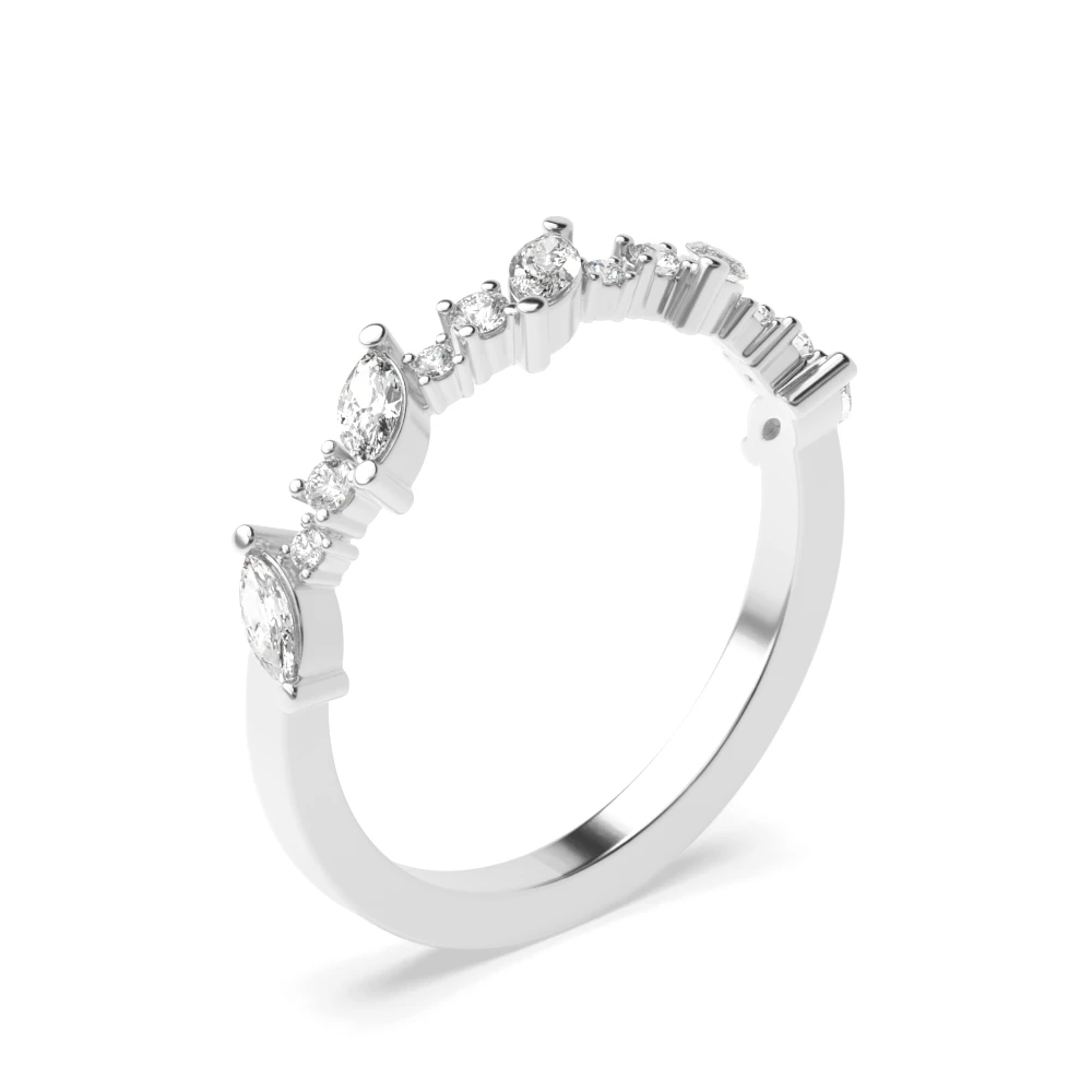 Marquise And Round Designer Half Eternity Lab Grown Diamond Wedding Rings