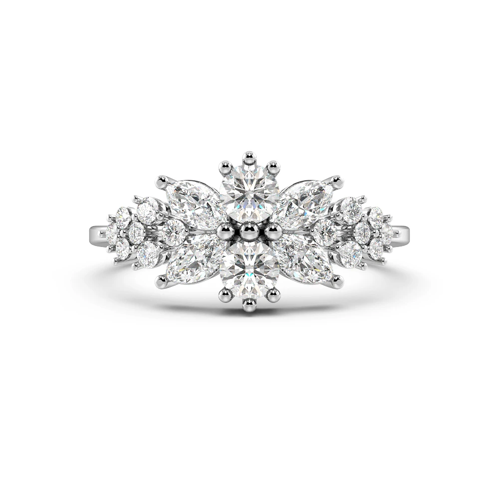 Marquise & Round Bursting Flower Cluster Diamond Rings (9.8mm)