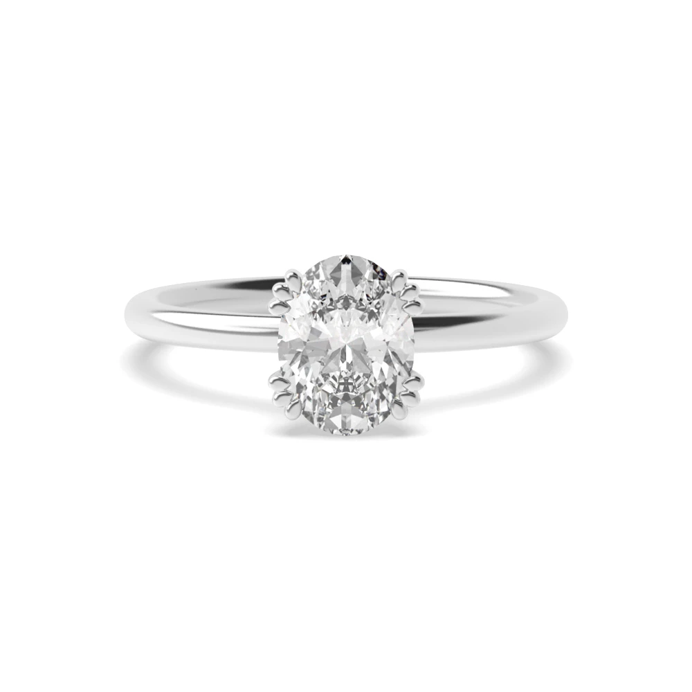 Oval Shape Double Claw Delicate Solitaire Diamond Engagement Ring