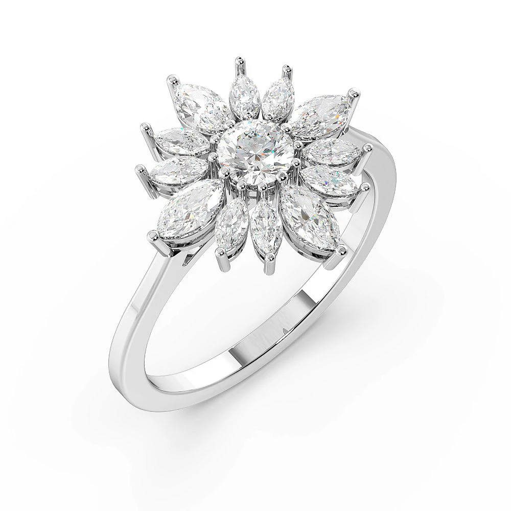 Marquise and Round Flower Cluster Designer Diamond Rings (15mm)