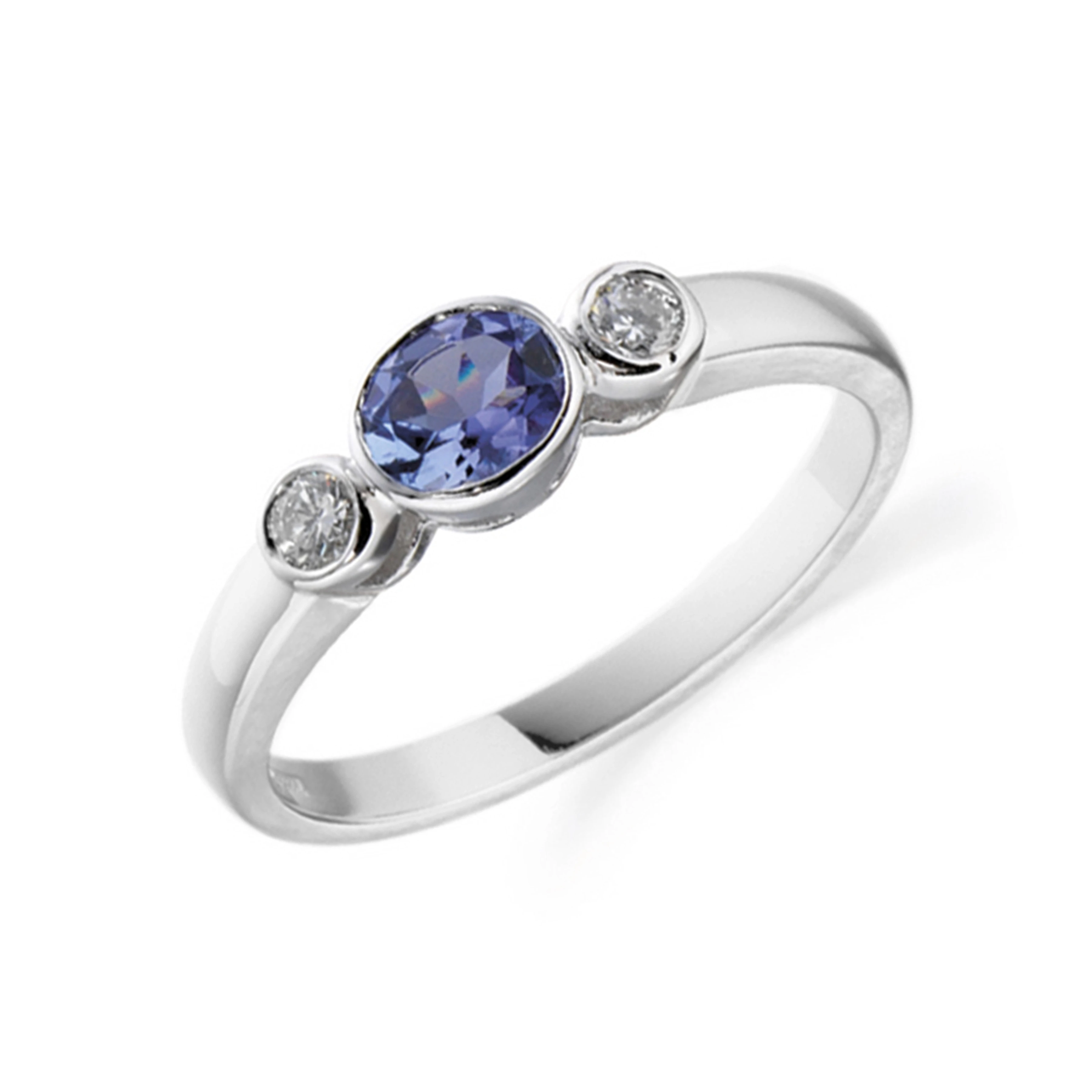 6X4mm Oval Tanzanite Three Stone Diamond And Gemstone Engagement Ring