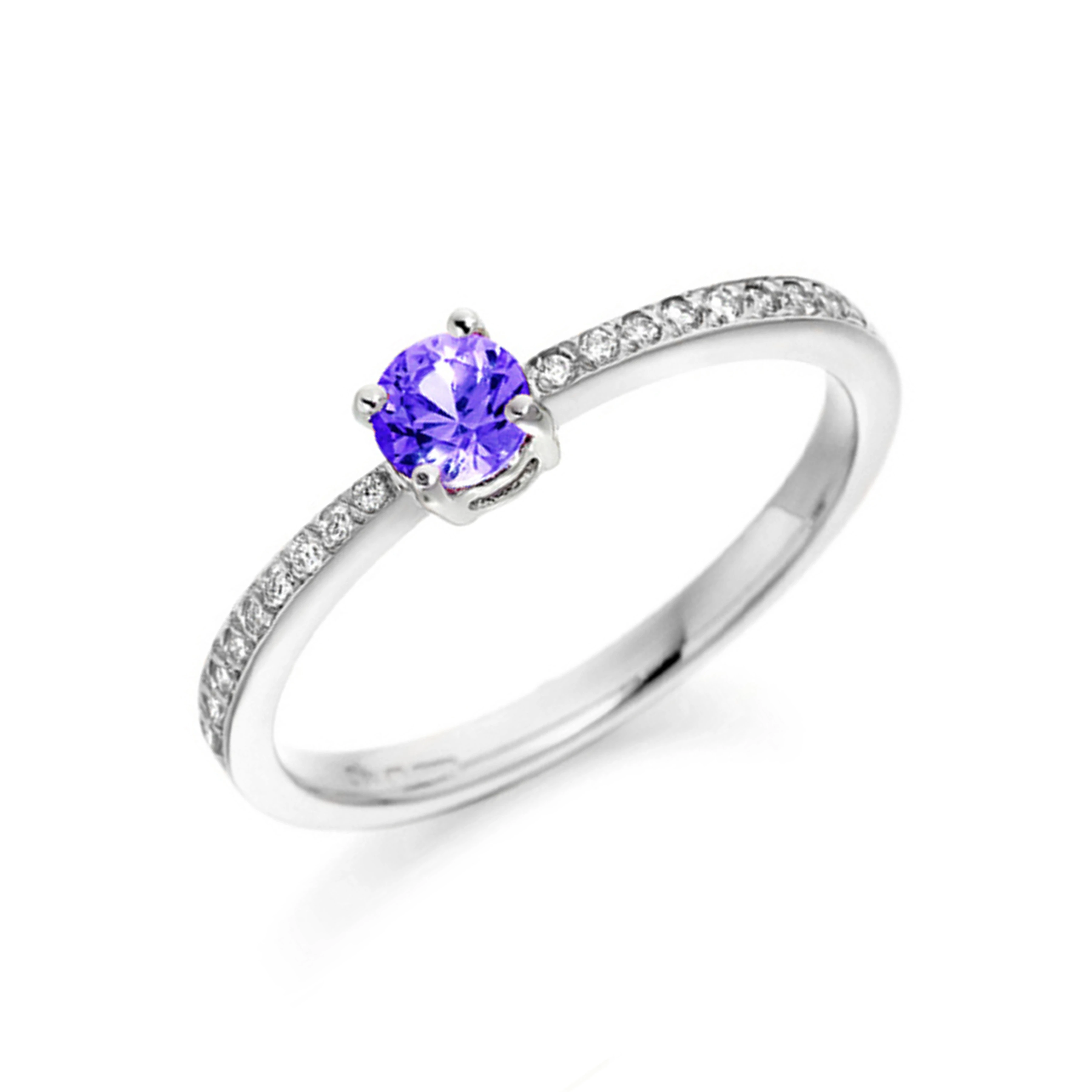 5X5mm Round Tanzanite Side Stone Diamond And Gemstone Engagement Ring