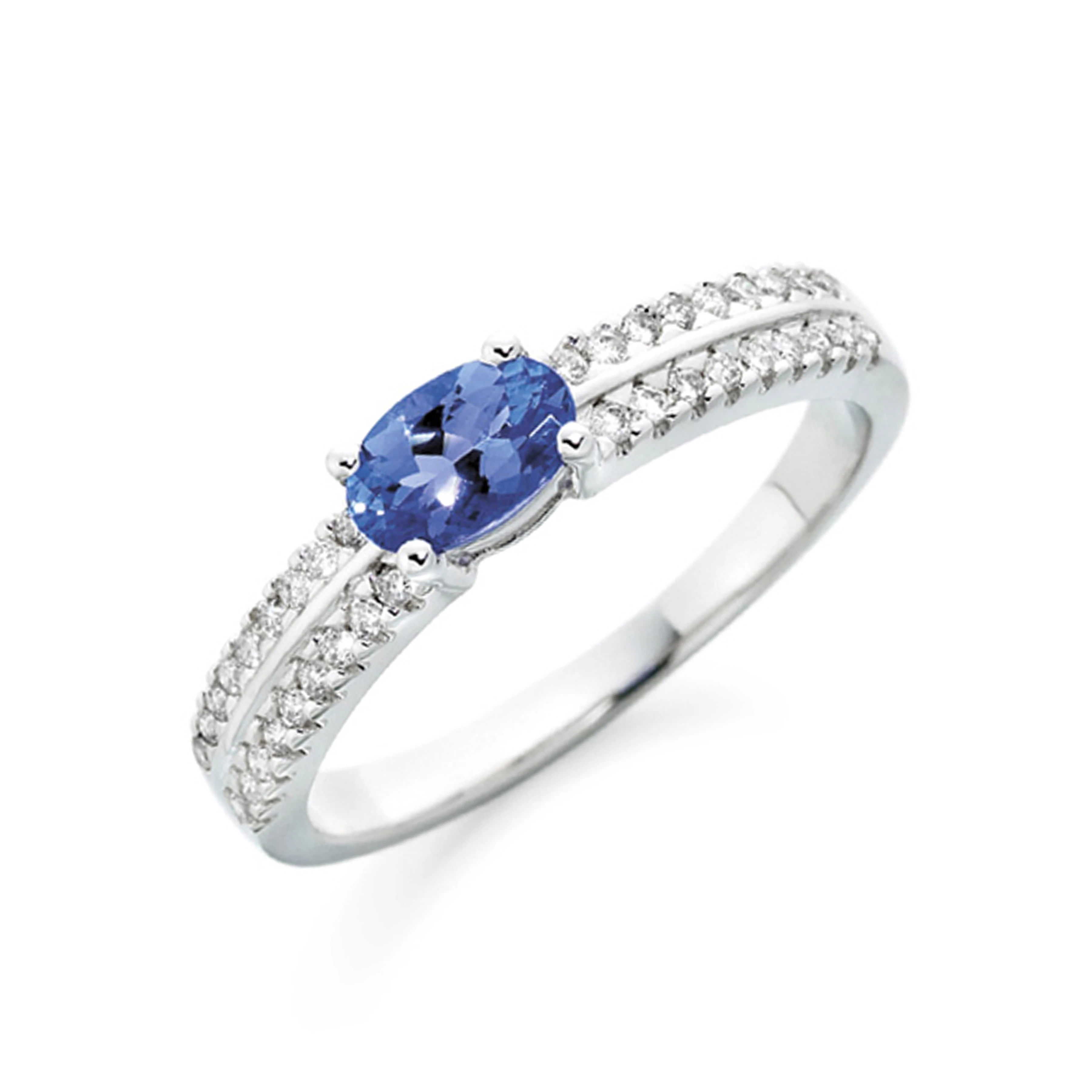 6X4mm Oval Tanzanite Side Stone Diamond and Gemstone Engagement Ring