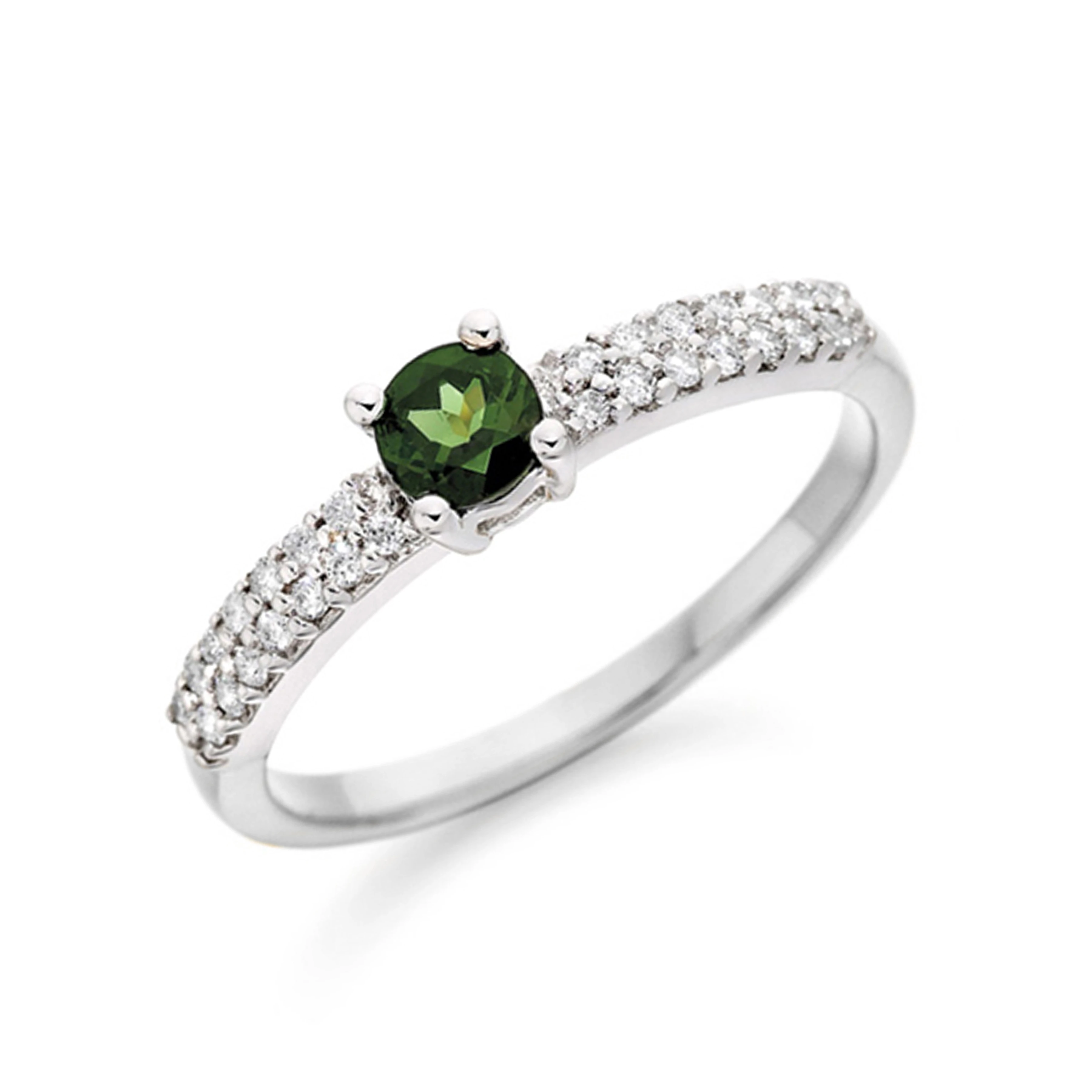 5mm Round Green Tourmaline Stones On Shoulder Diamond And Gemstone Engagement Ring