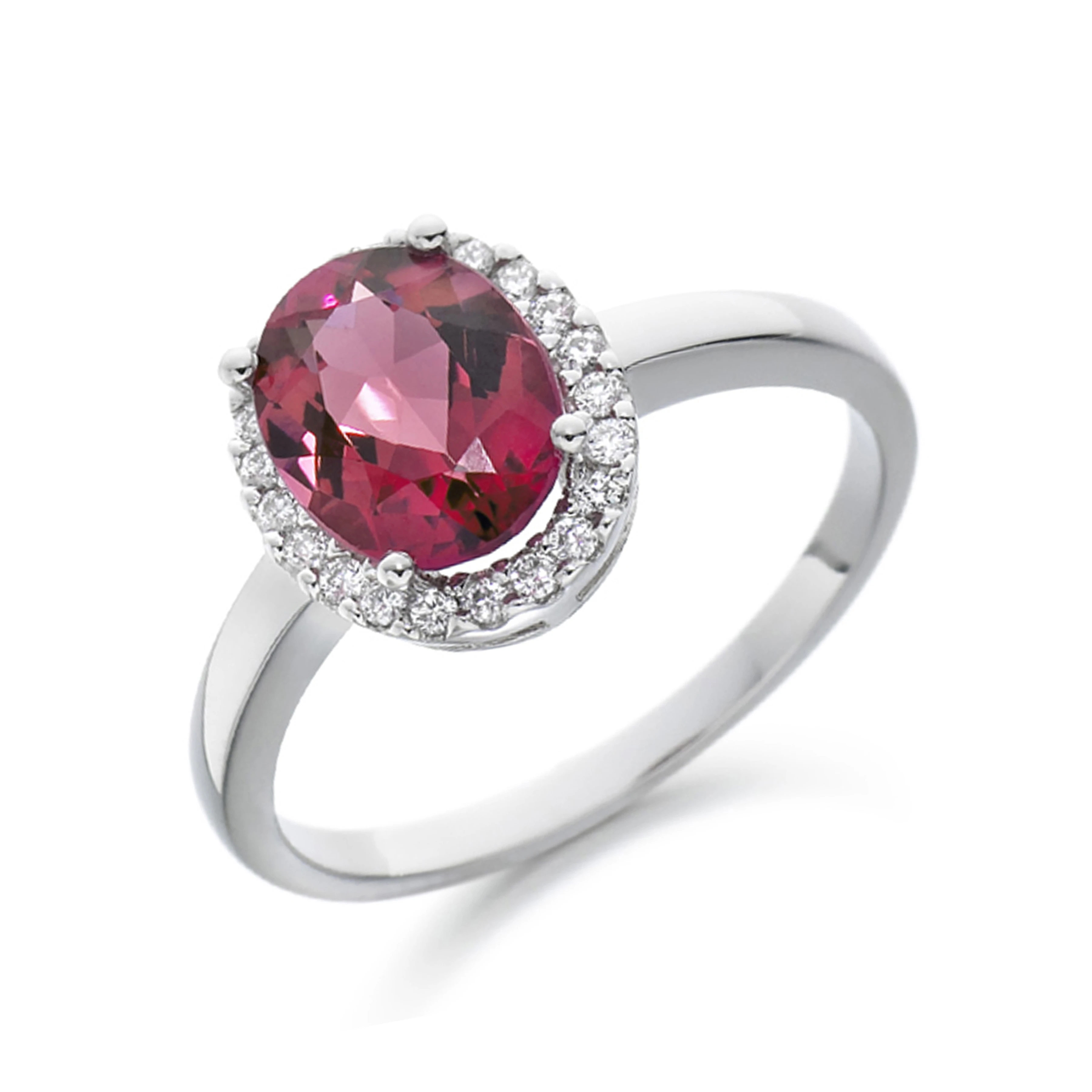 6X4mm Oval Red Tourmaline Stones On Shoulder Diamond And Gemstone Engagement Ring