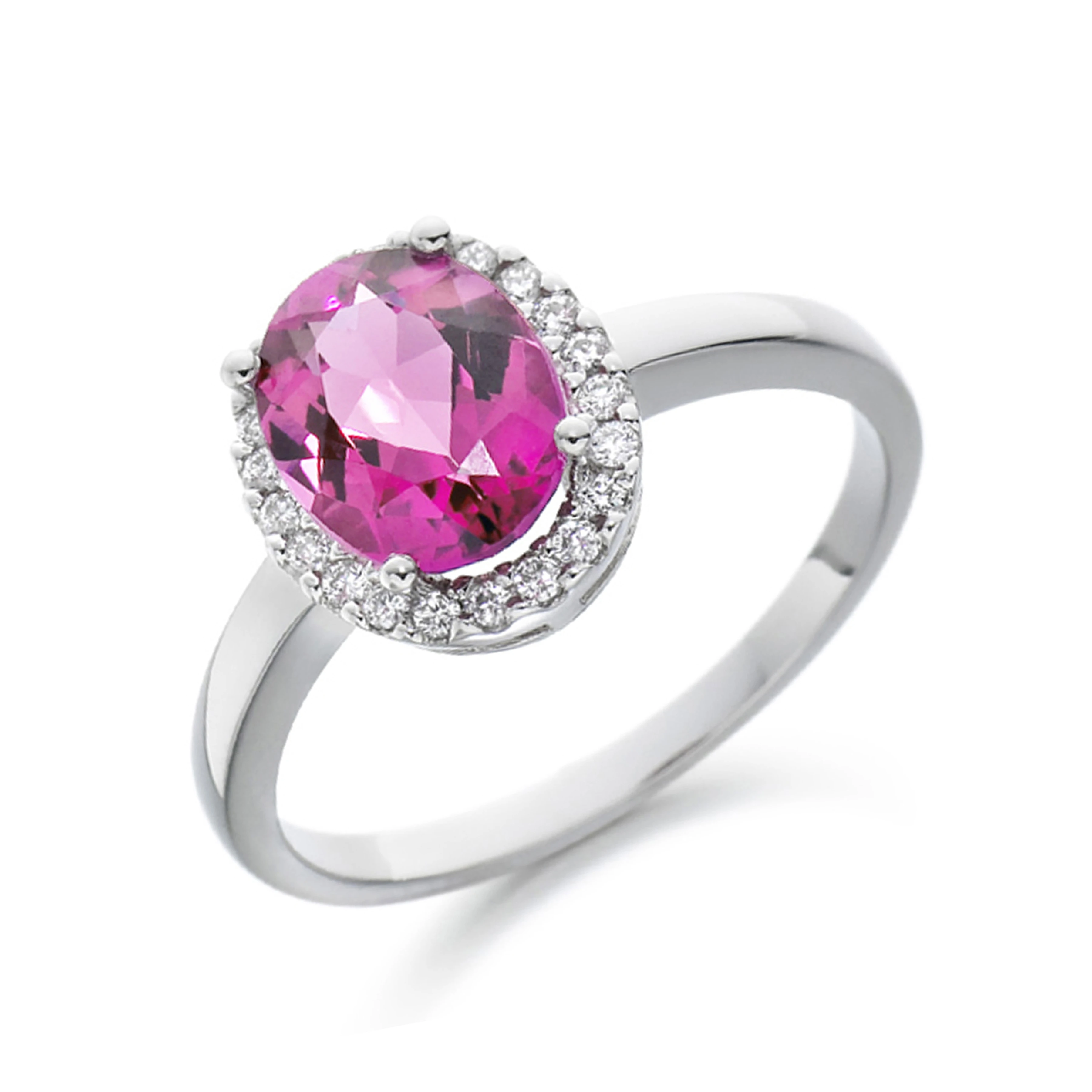 6X4mm Oval Pink Tourmaline Halo Diamond And Gemstone Engagement Ring