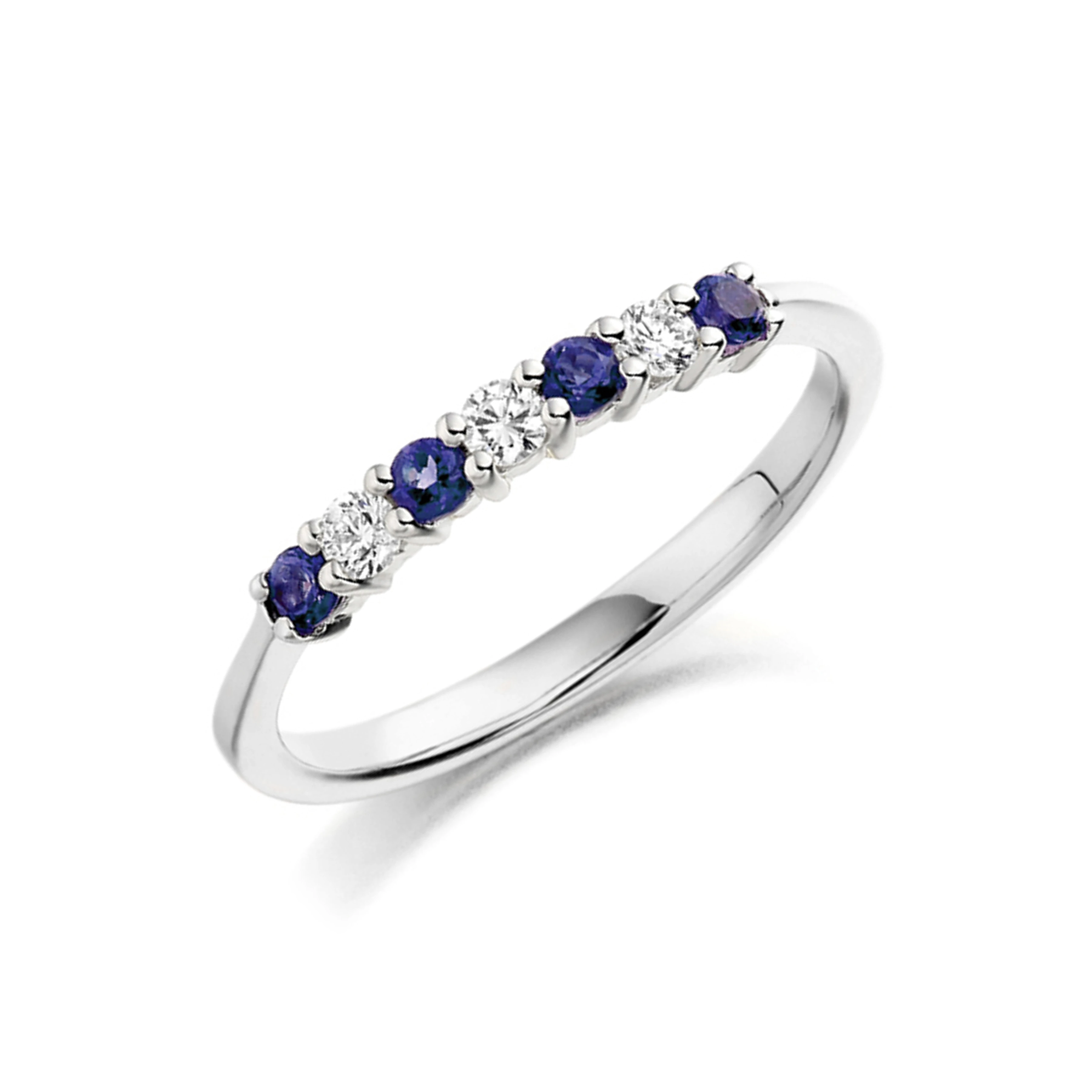 2.5mm Round Blue Sapphire Seven Stone Diamond And Gemstone Ring