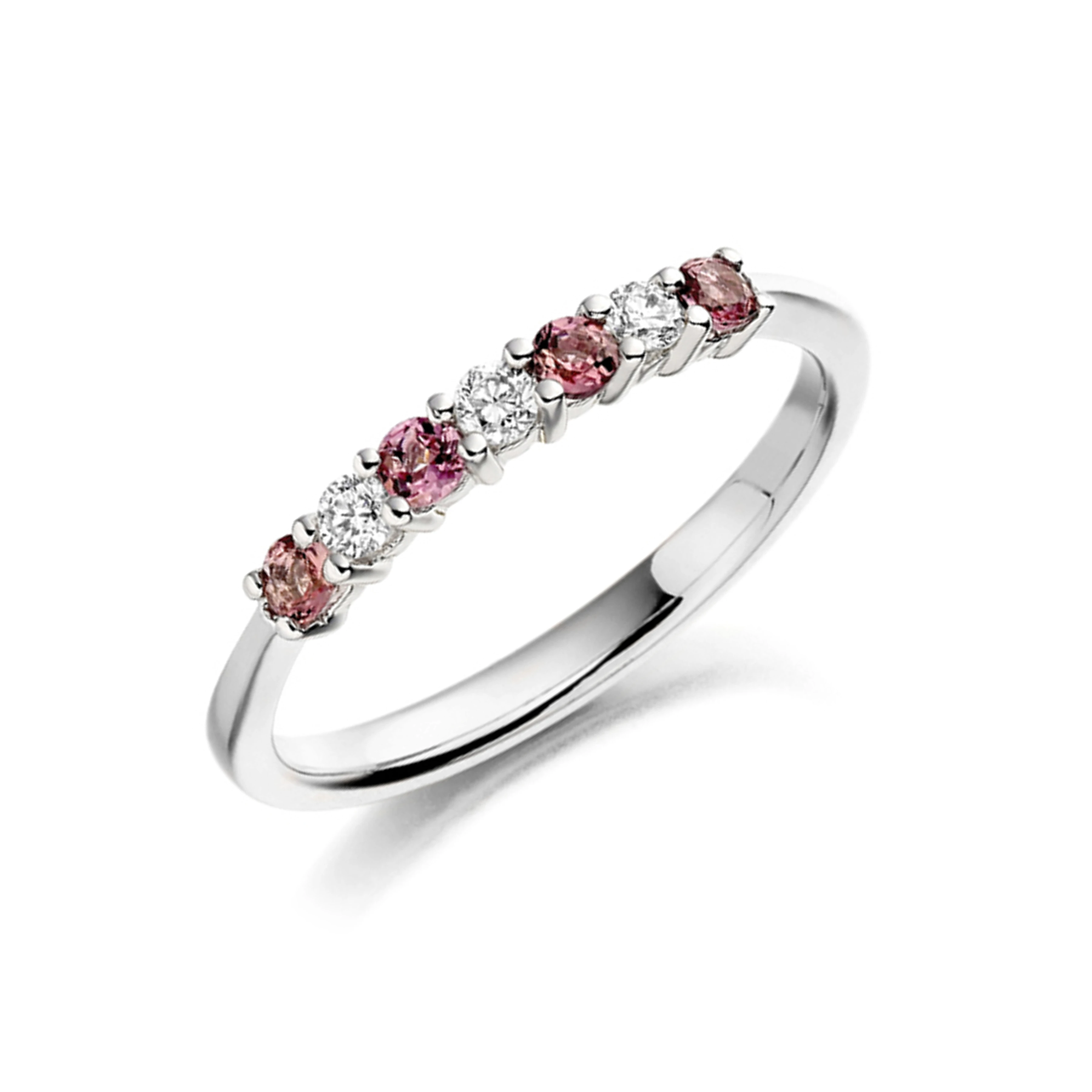 2.5mm Round Pink Topaz Seven Stone Diamond And Gemstone Ring