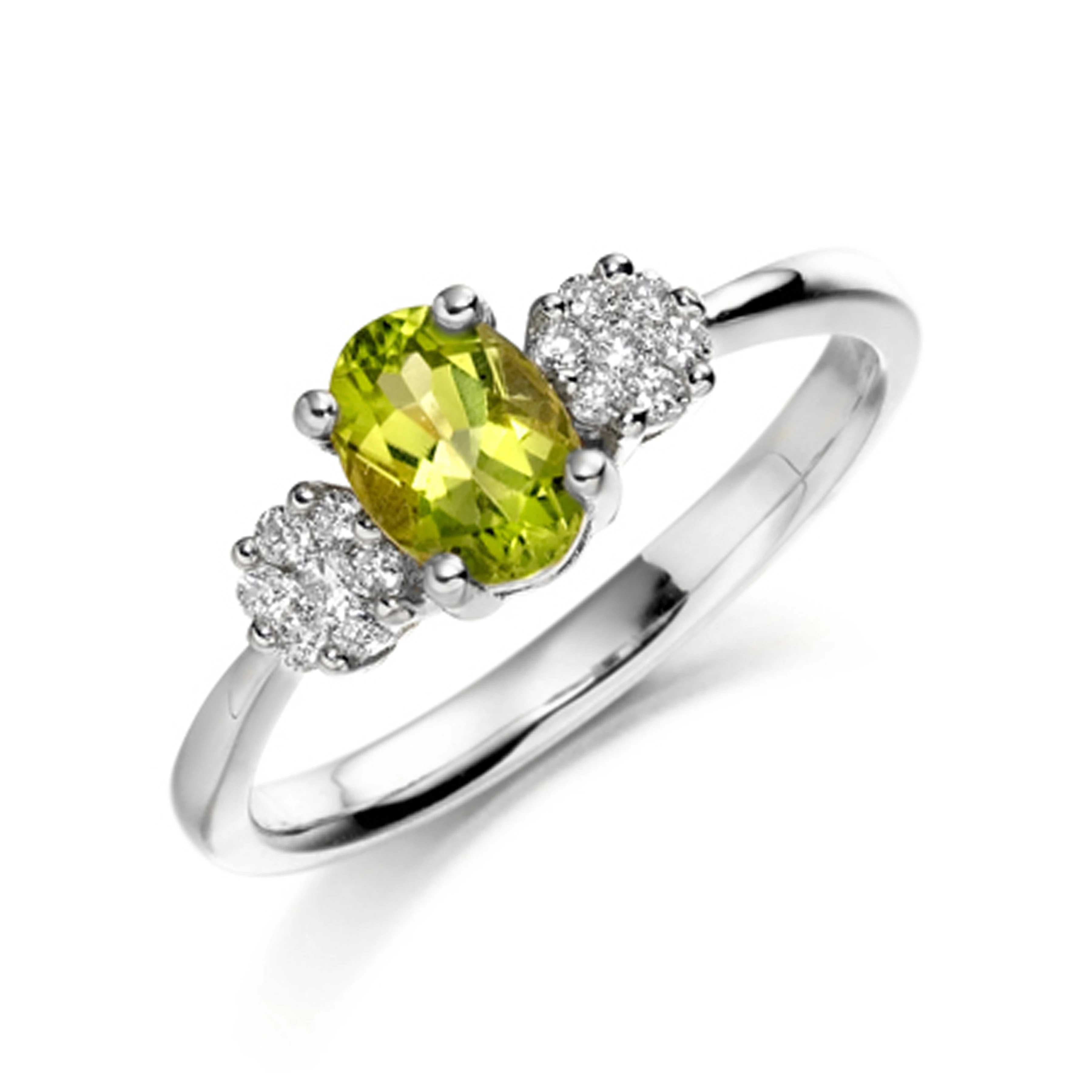7X5mm Oval Peridot Stones On Shoulder Diamond And Gemstone Engagement Ring