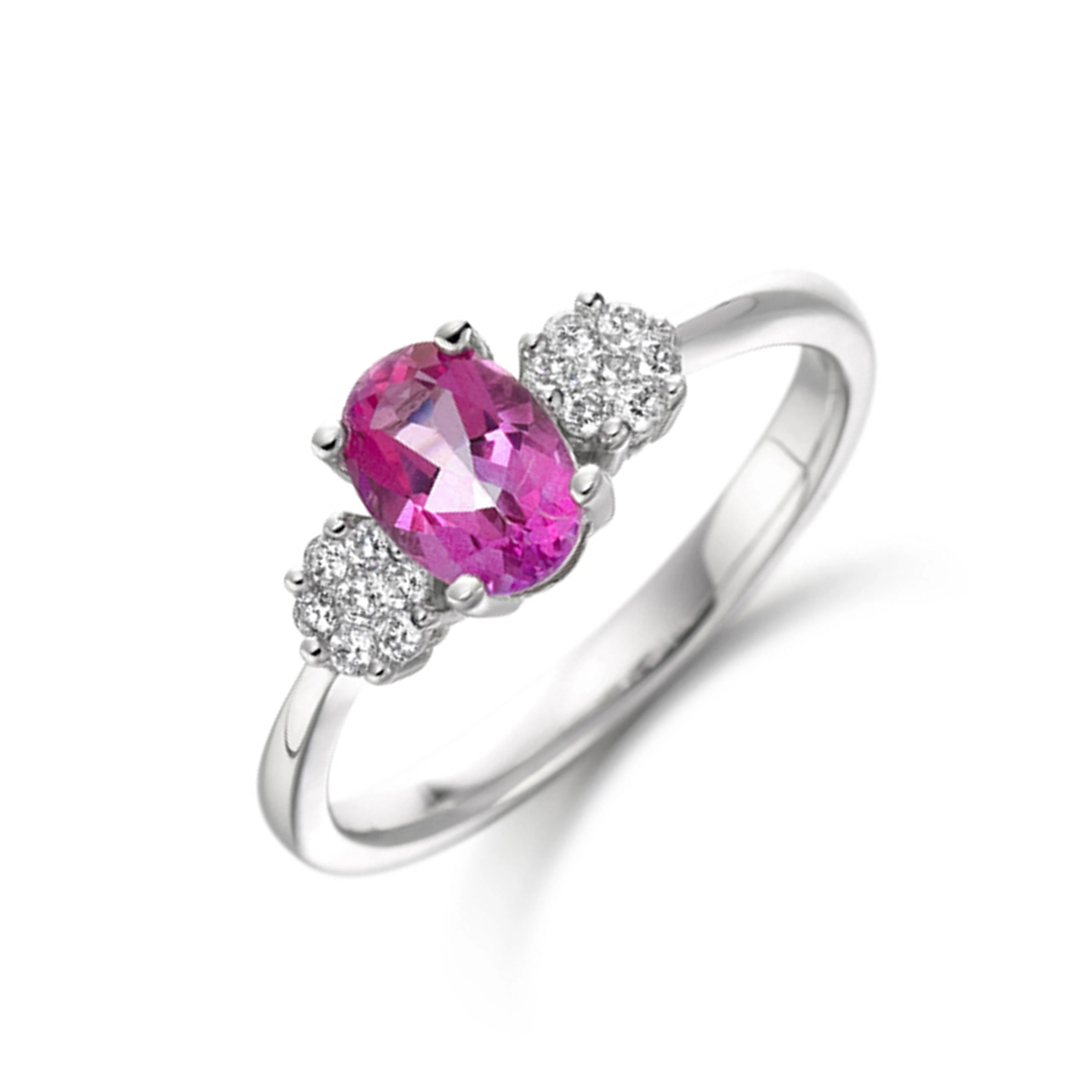 7X5mm Oval Pink Topaz Stones On Shoulder Diamond And Gemstone Engagement Ring