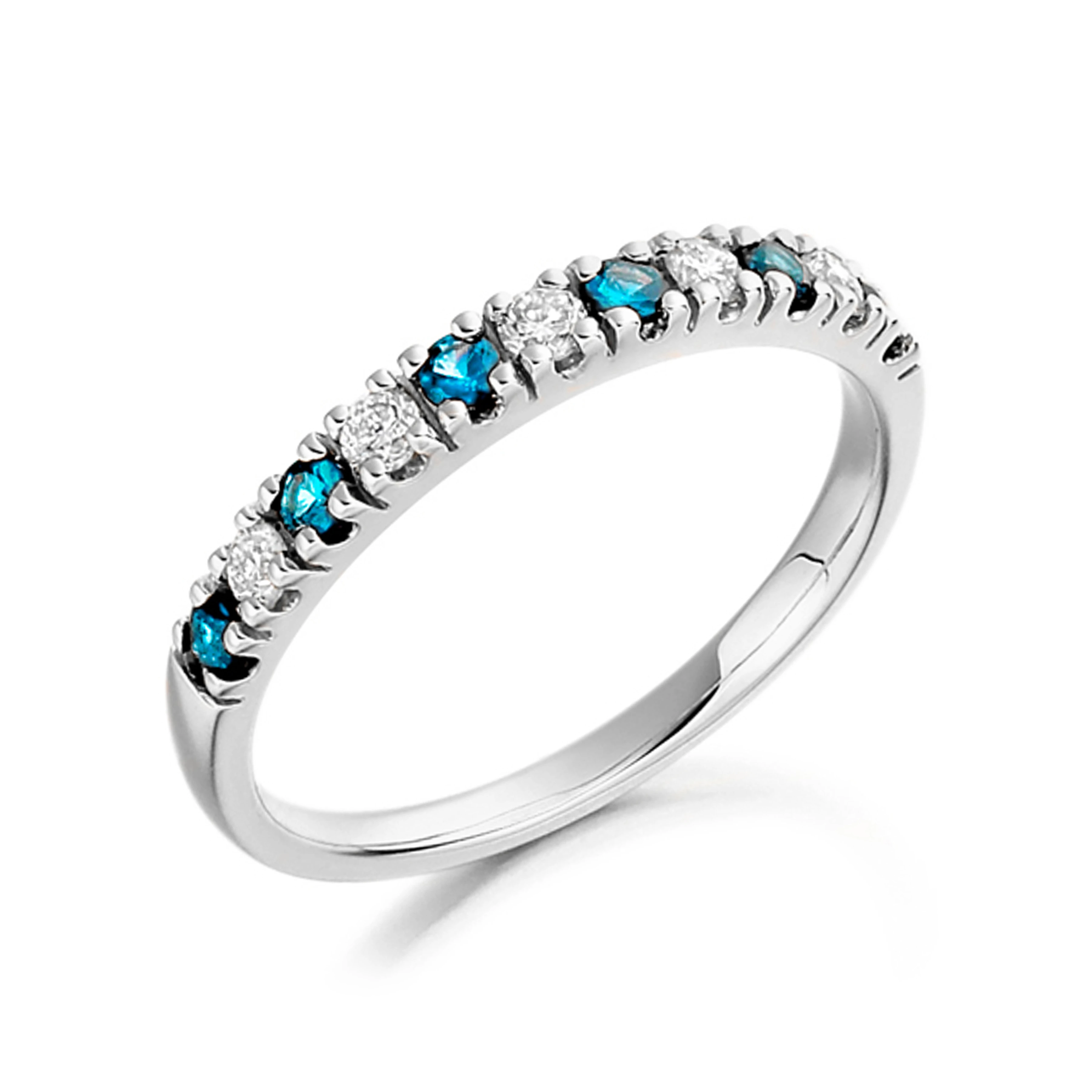 2mm Round Blue Topaz Half Eternity Diamond And Gemstone Ring