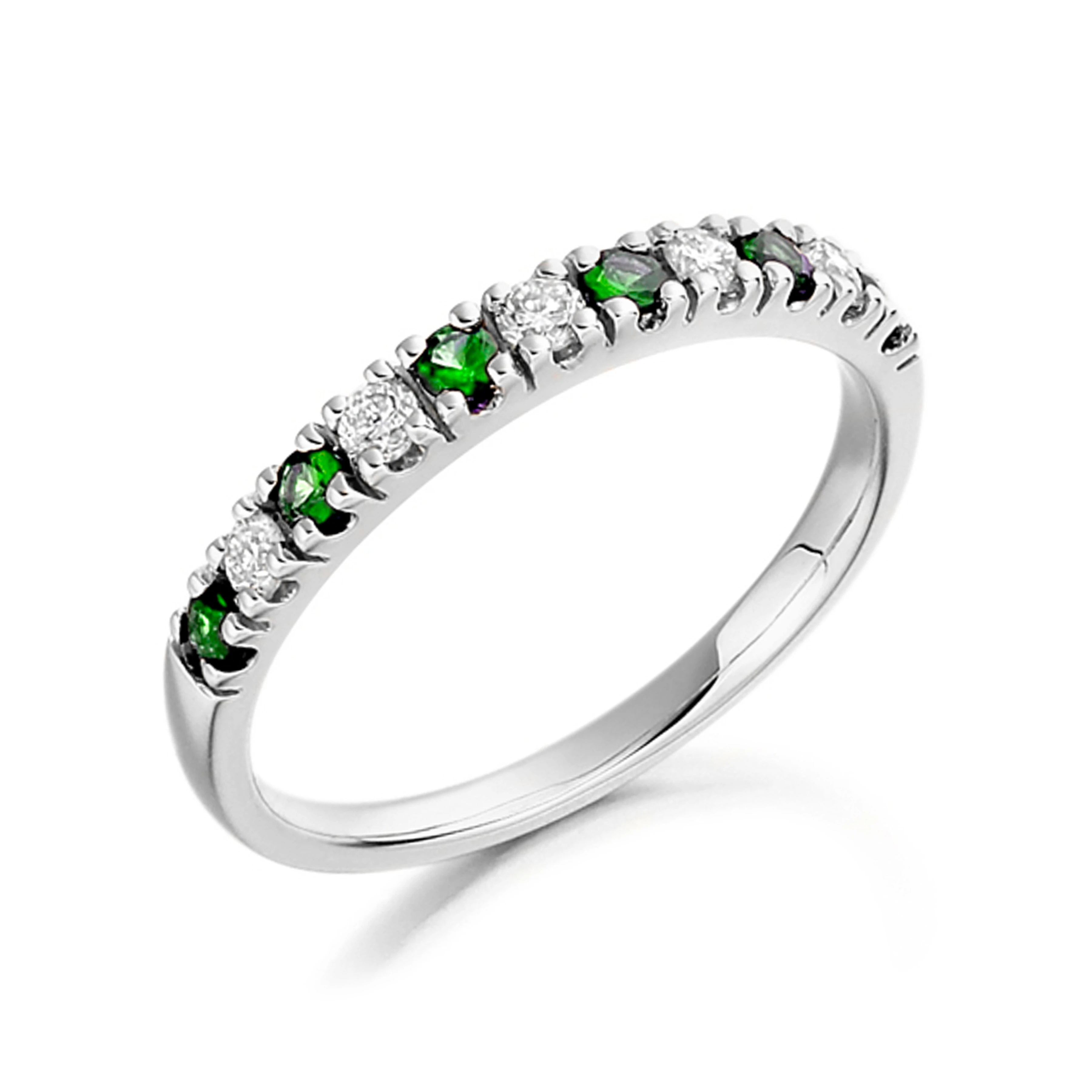 2mm Round Emerald Half Eternity Diamond And Gemstone Ring