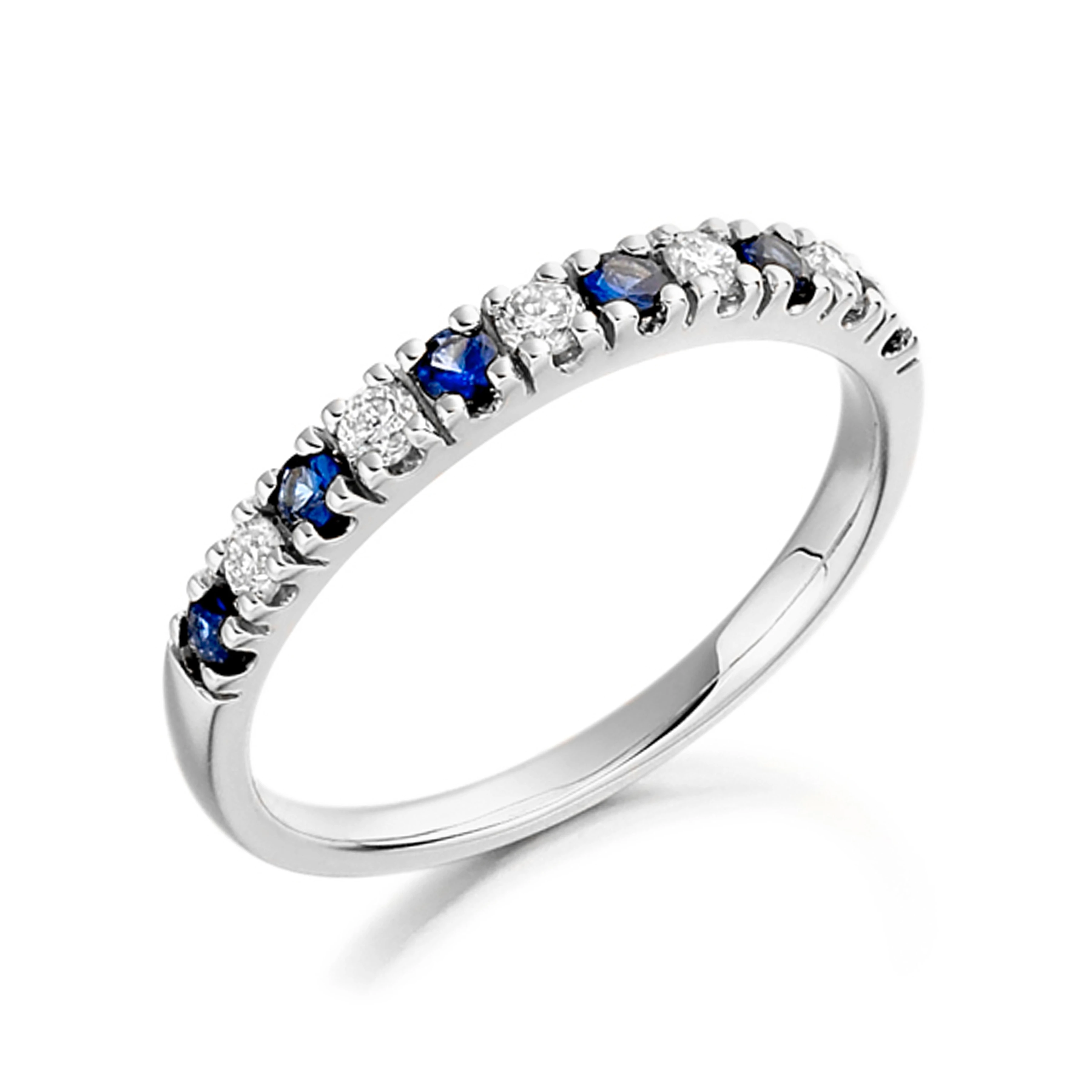 2mm Round Blue Sapphire Half Eternity Diamond And Gemstone Ring