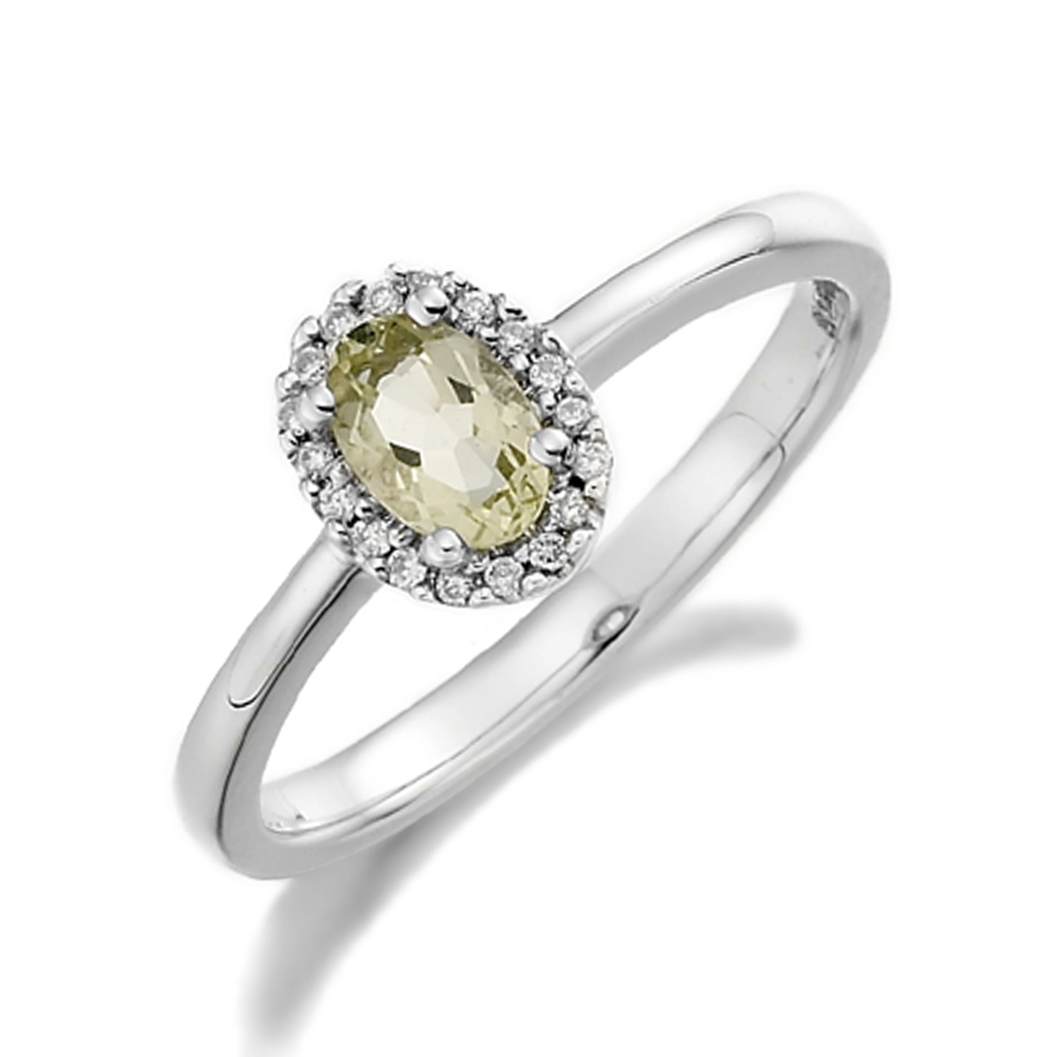 5X3mm Oval Quartz Halo Diamond And Gemstone Engagement Ring