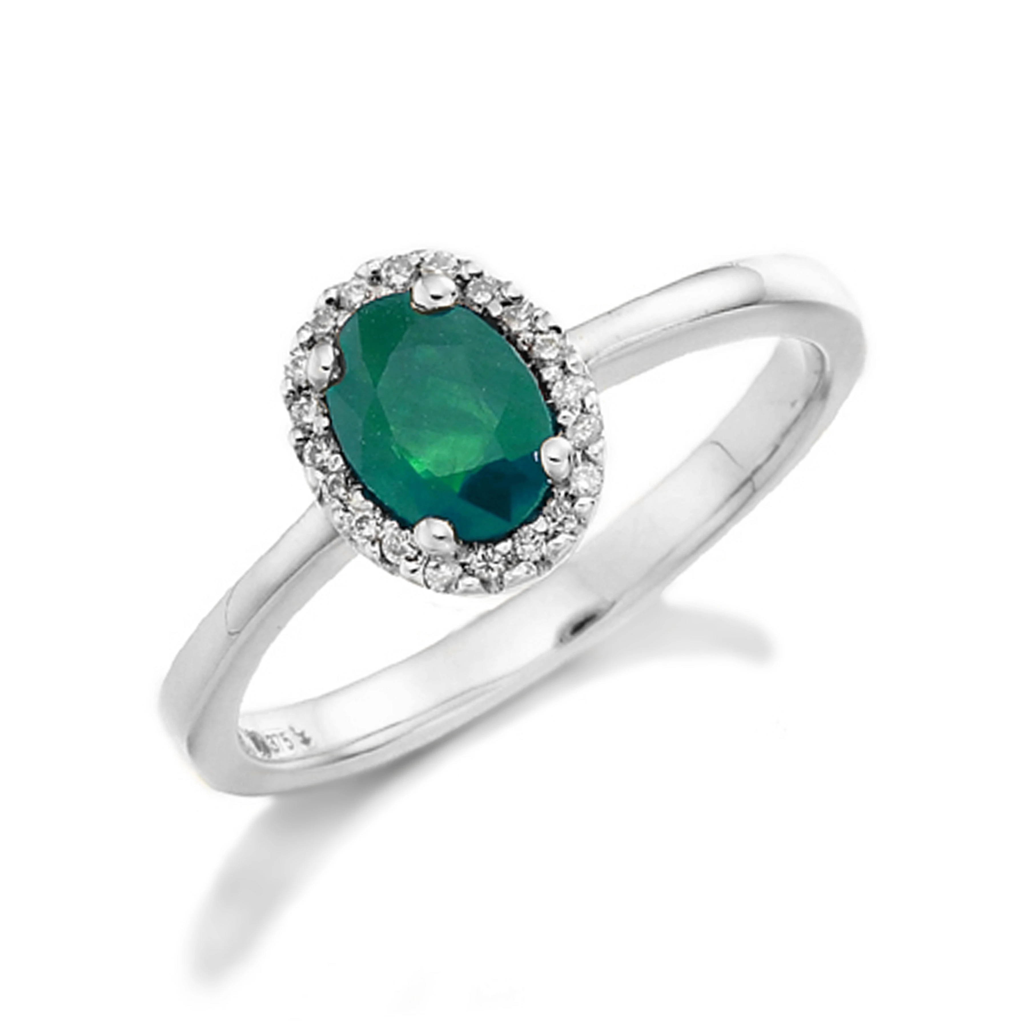 6X4mm Oval Emerald Halo Diamond And Gemstone Engagement Ring