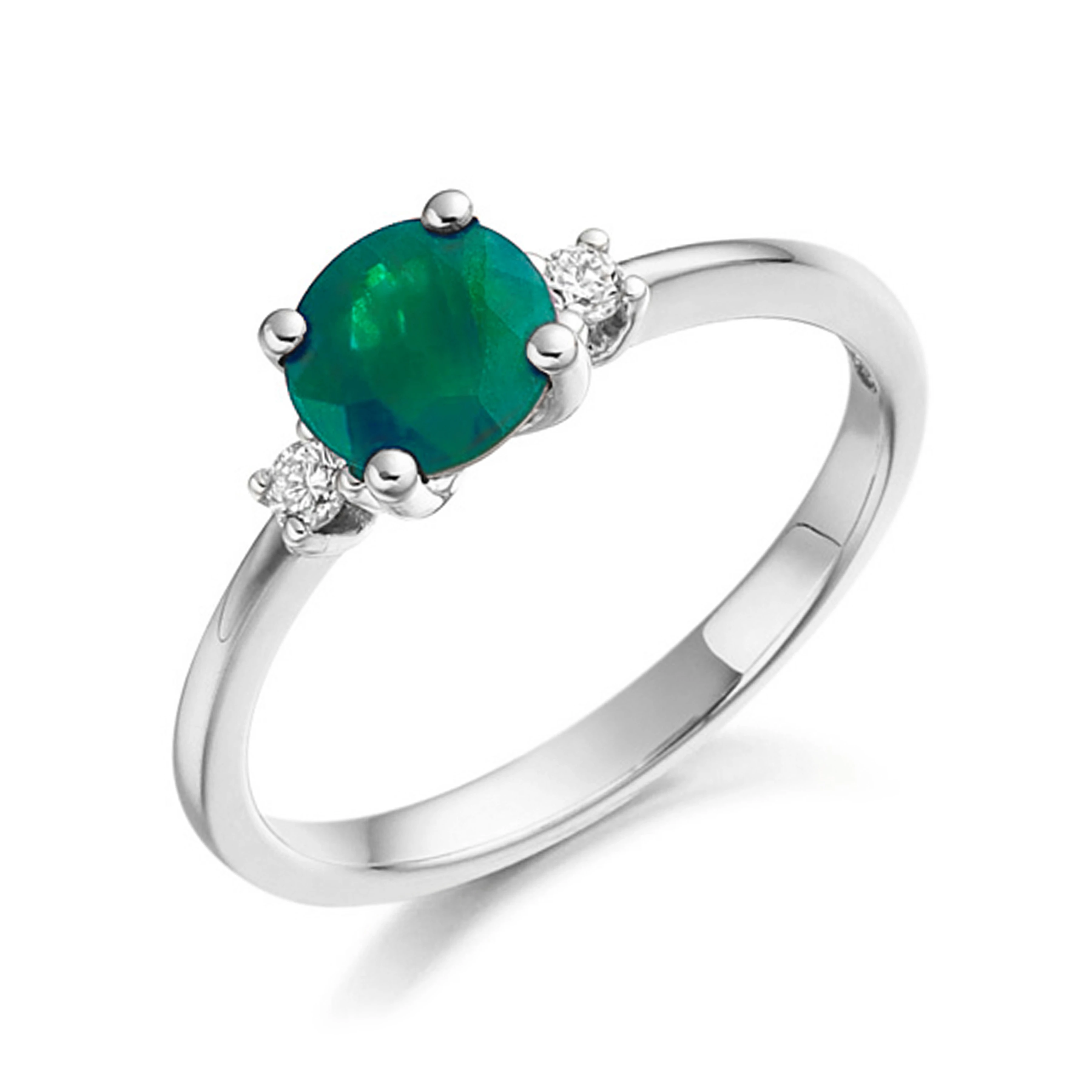 6X5mm Oval Emerald Three Stone Diamond And Gemstone Engagement Ring