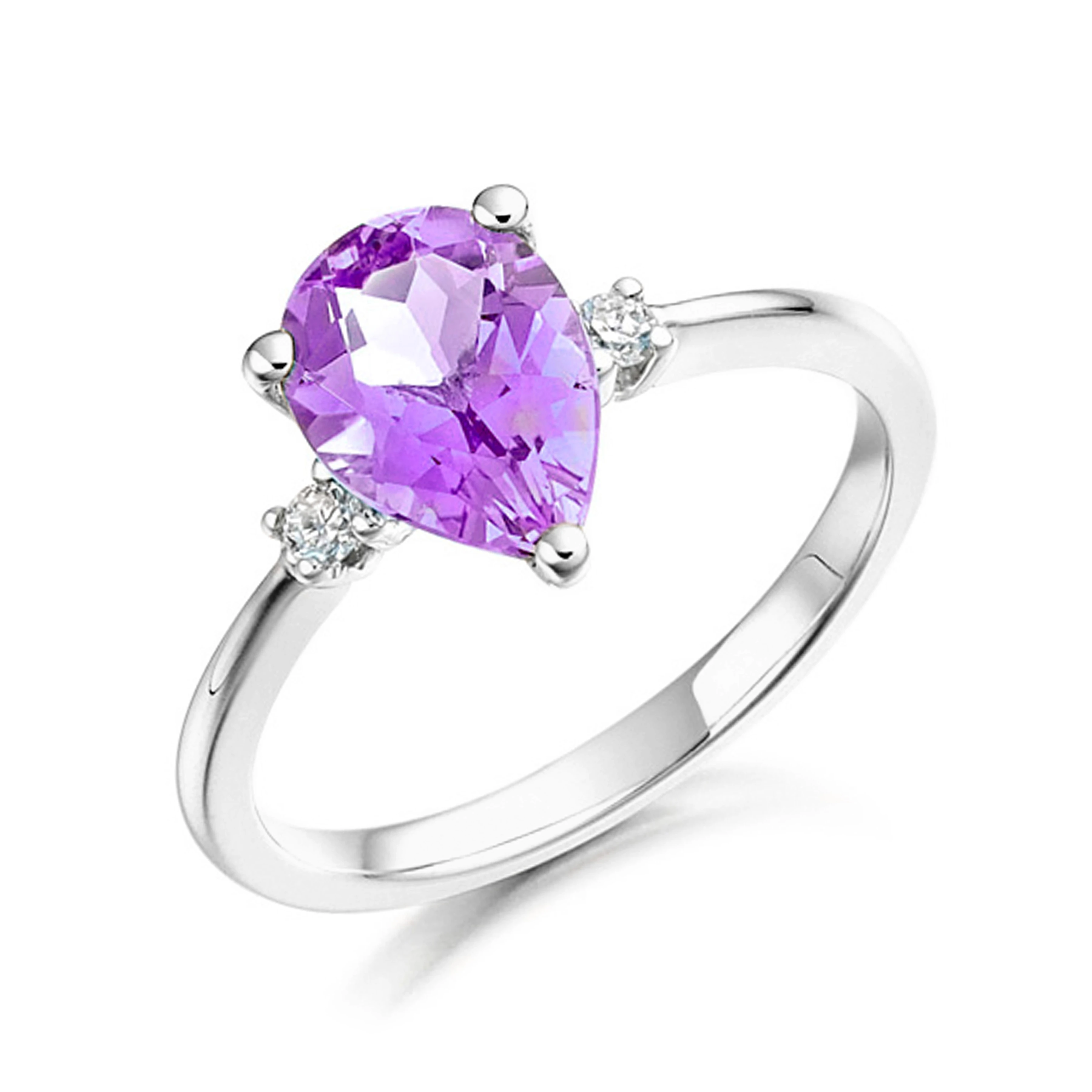 7X5mm Pear Amethyst Three Stone Diamond And Gemstone Engagement Ring